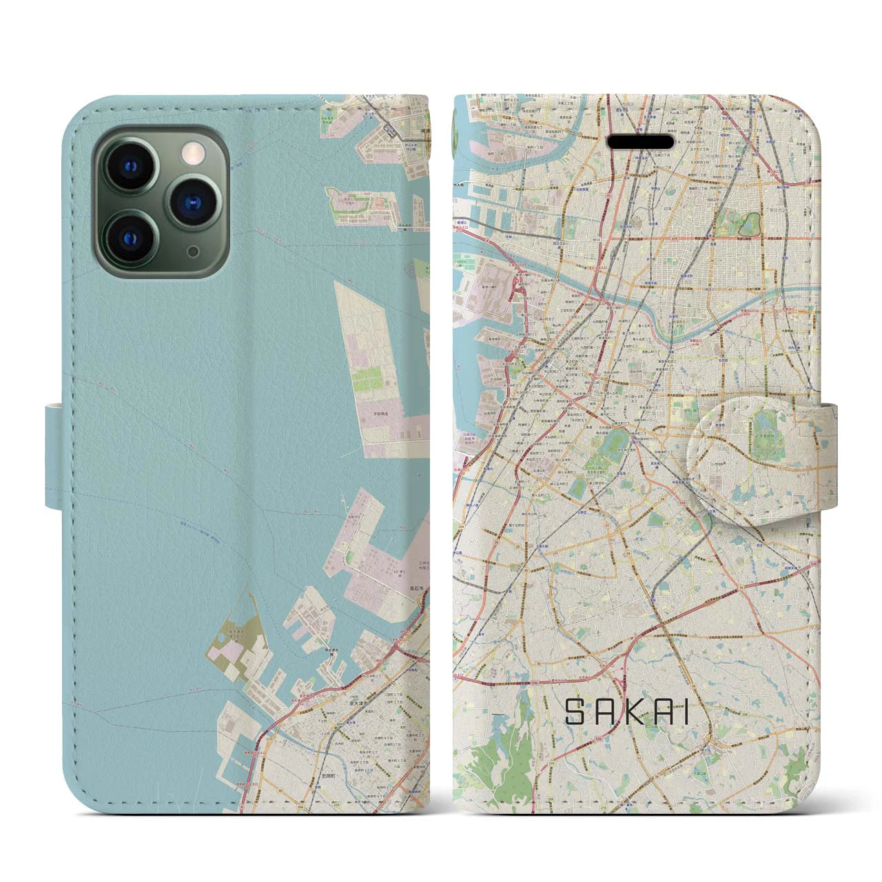【堺(大阪府)】地図柄iPhoneケース(手帳タイプ)ナチュラル・iPhone 11 Pro 用