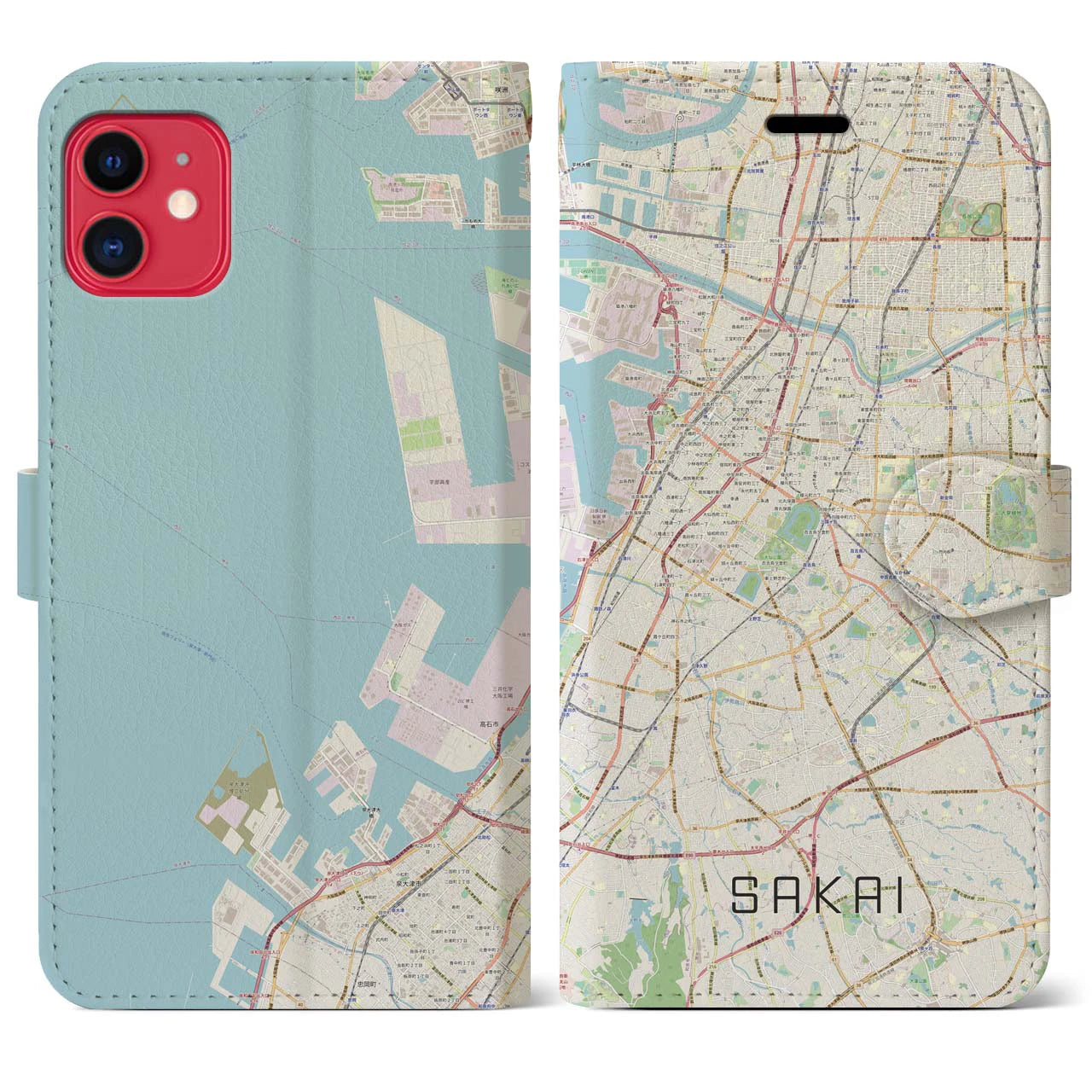 【堺(大阪府)】地図柄iPhoneケース(手帳タイプ)ナチュラル・iPhone 11 用