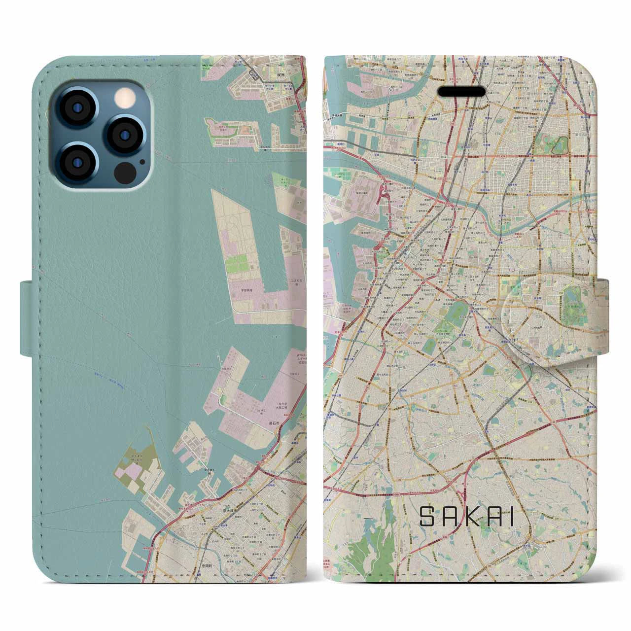 【堺(大阪府)】地図柄iPhoneケース(手帳タイプ)ナチュラル・iPhone 12 / 12 Pro 用