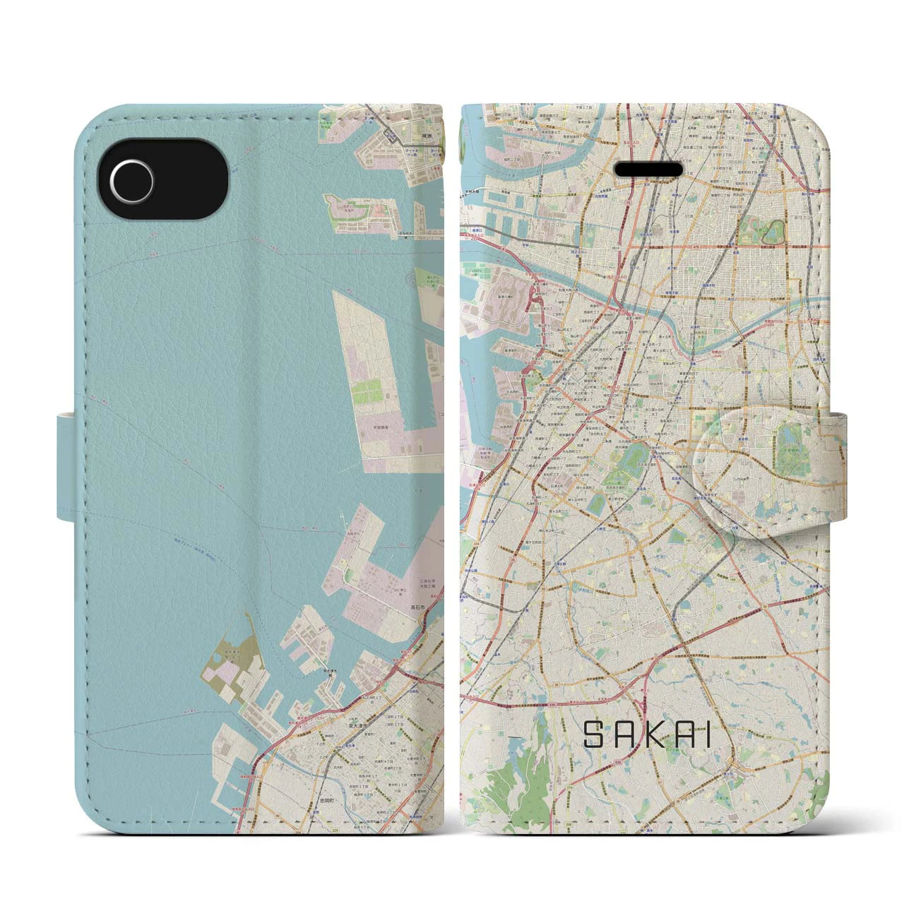 【堺(大阪府)】地図柄iPhoneケース(手帳タイプ)ナチュラル・iPhone SE(第3 / 第2世代) / 8 / 7 / 6s / 6 用