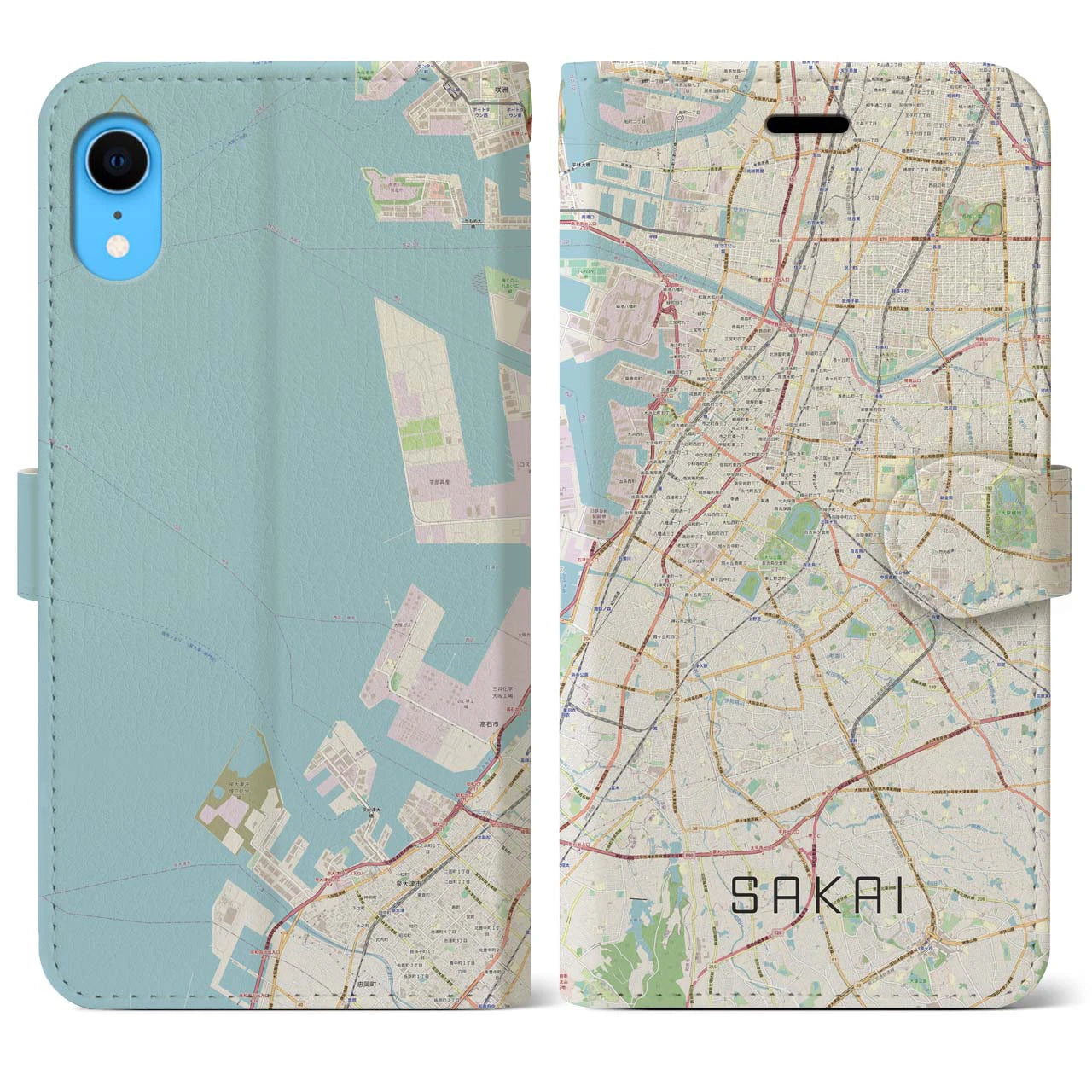 【堺(大阪府)】地図柄iPhoneケース(手帳タイプ)ナチュラル・iPhone XR 用