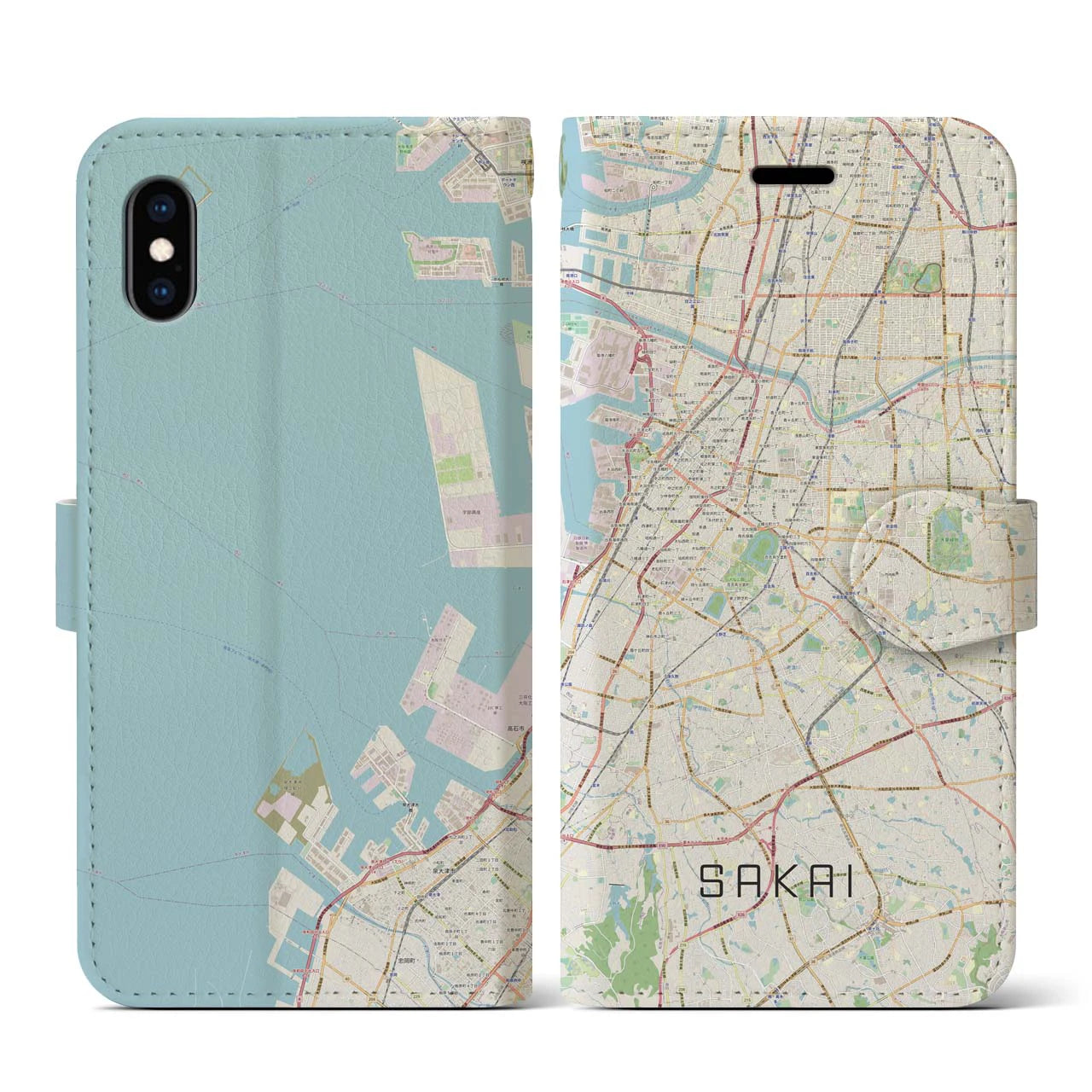 【堺(大阪府)】地図柄iPhoneケース(手帳タイプ)ナチュラル・iPhone XS / X 用