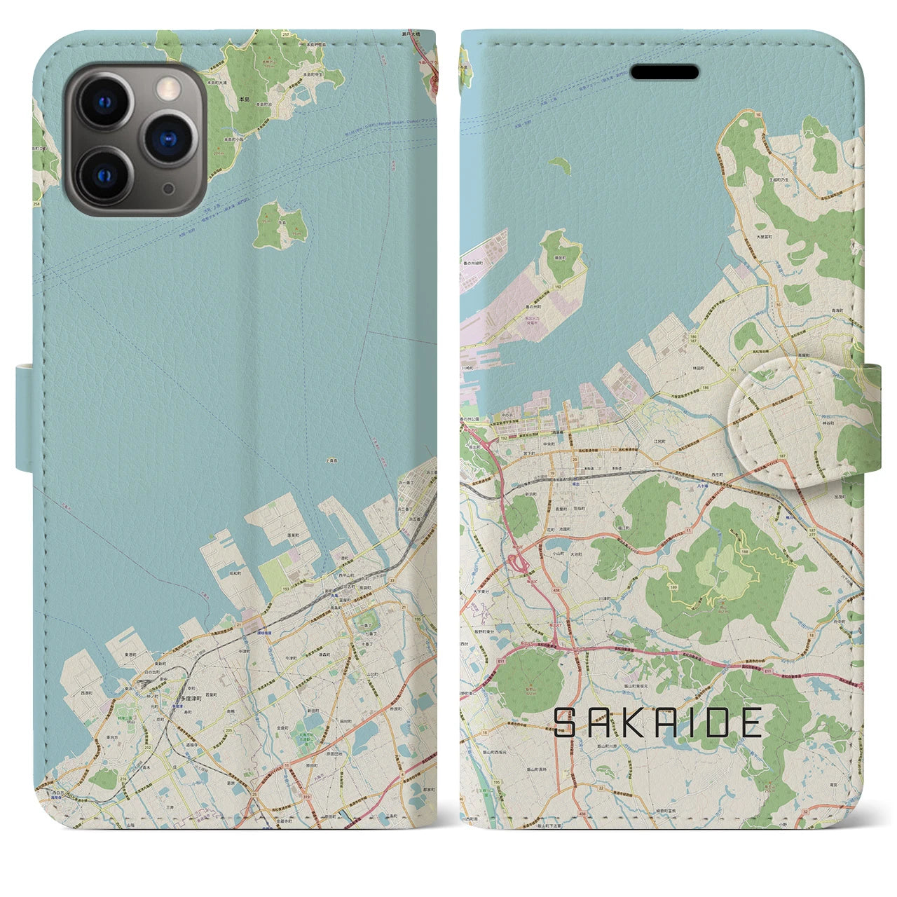 【坂出(香川県)】地図柄iPhoneケース(手帳タイプ)ナチュラル・iPhone 11 Pro Max 用