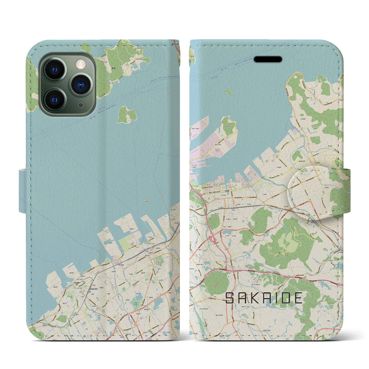 【坂出(香川県)】地図柄iPhoneケース(手帳タイプ)ナチュラル・iPhone 11 Pro 用