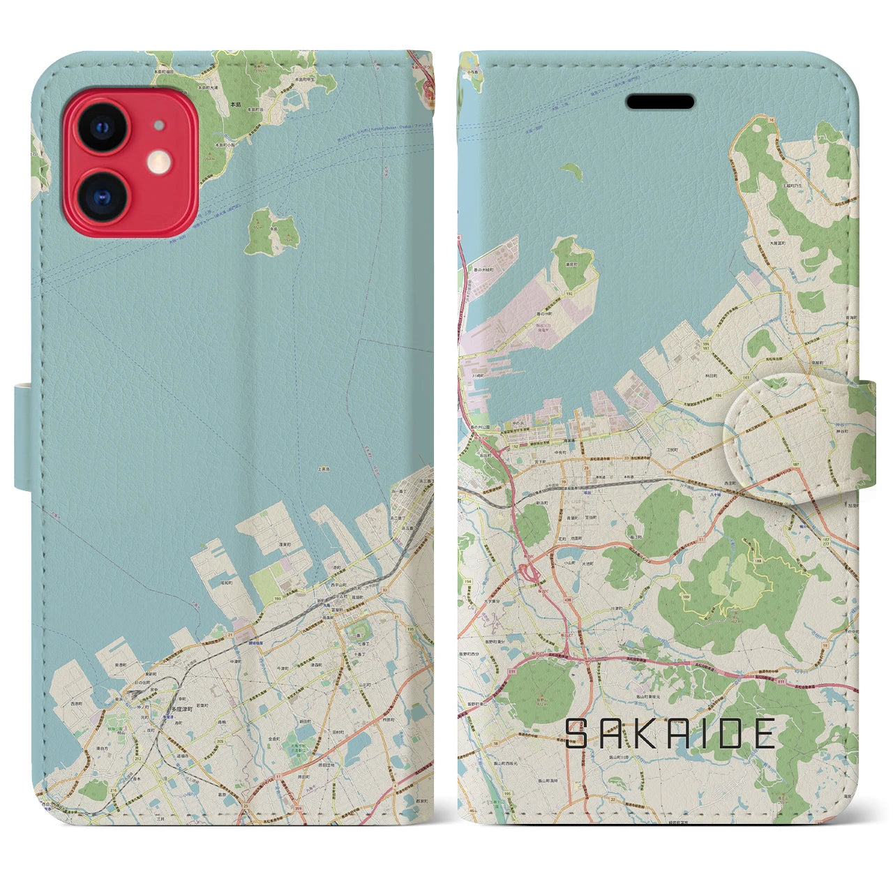 【坂出(香川県)】地図柄iPhoneケース(手帳タイプ)ナチュラル・iPhone 11 用