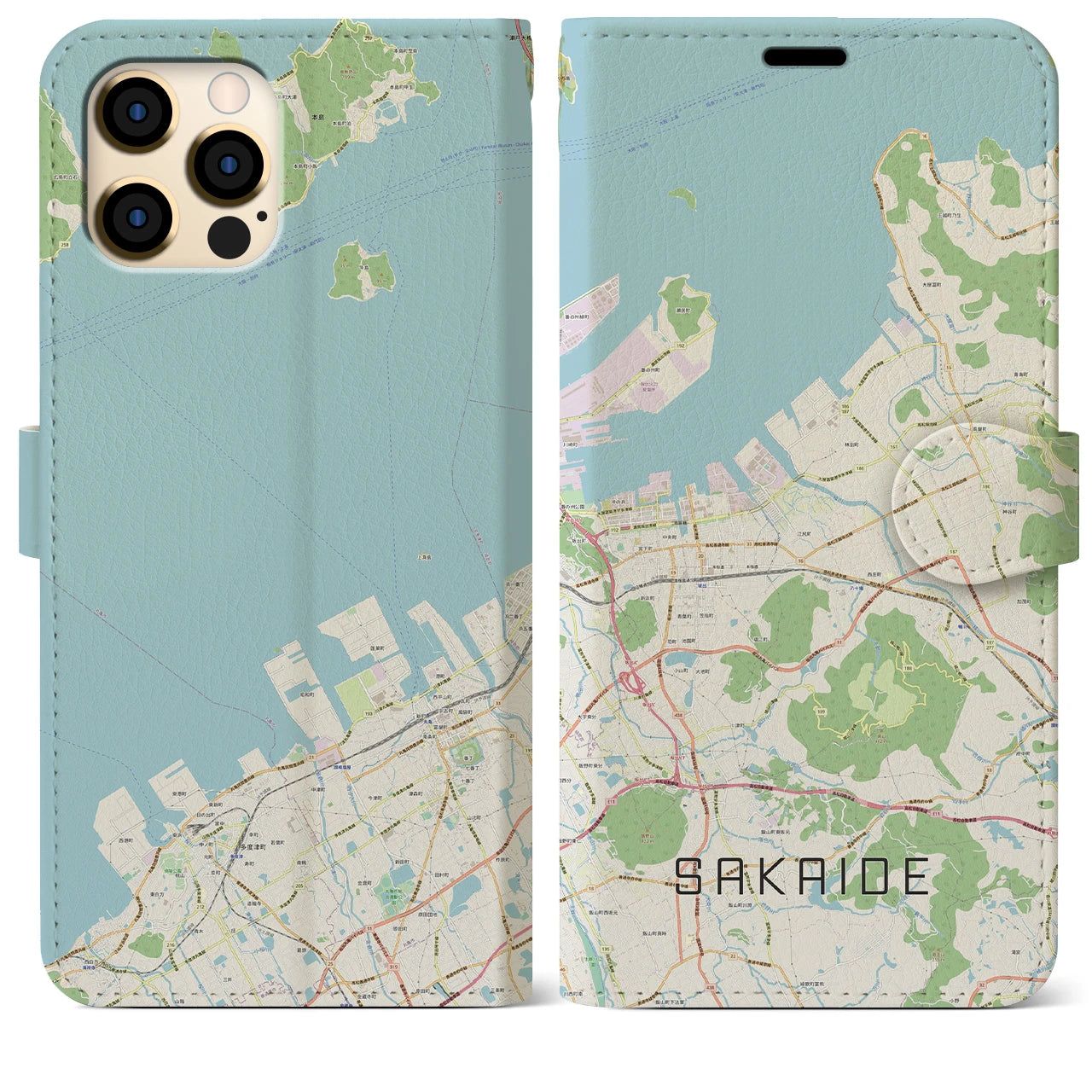 【坂出(香川県)】地図柄iPhoneケース(手帳タイプ)ナチュラル・iPhone 12 Pro Max 用