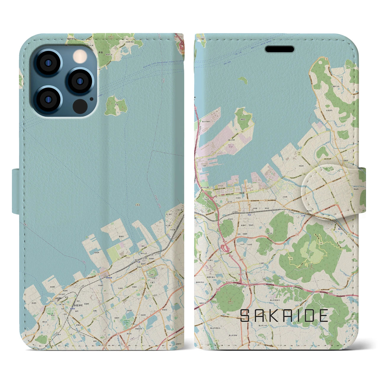 【坂出(香川県)】地図柄iPhoneケース(手帳タイプ)ナチュラル・iPhone 12 / 12 Pro 用