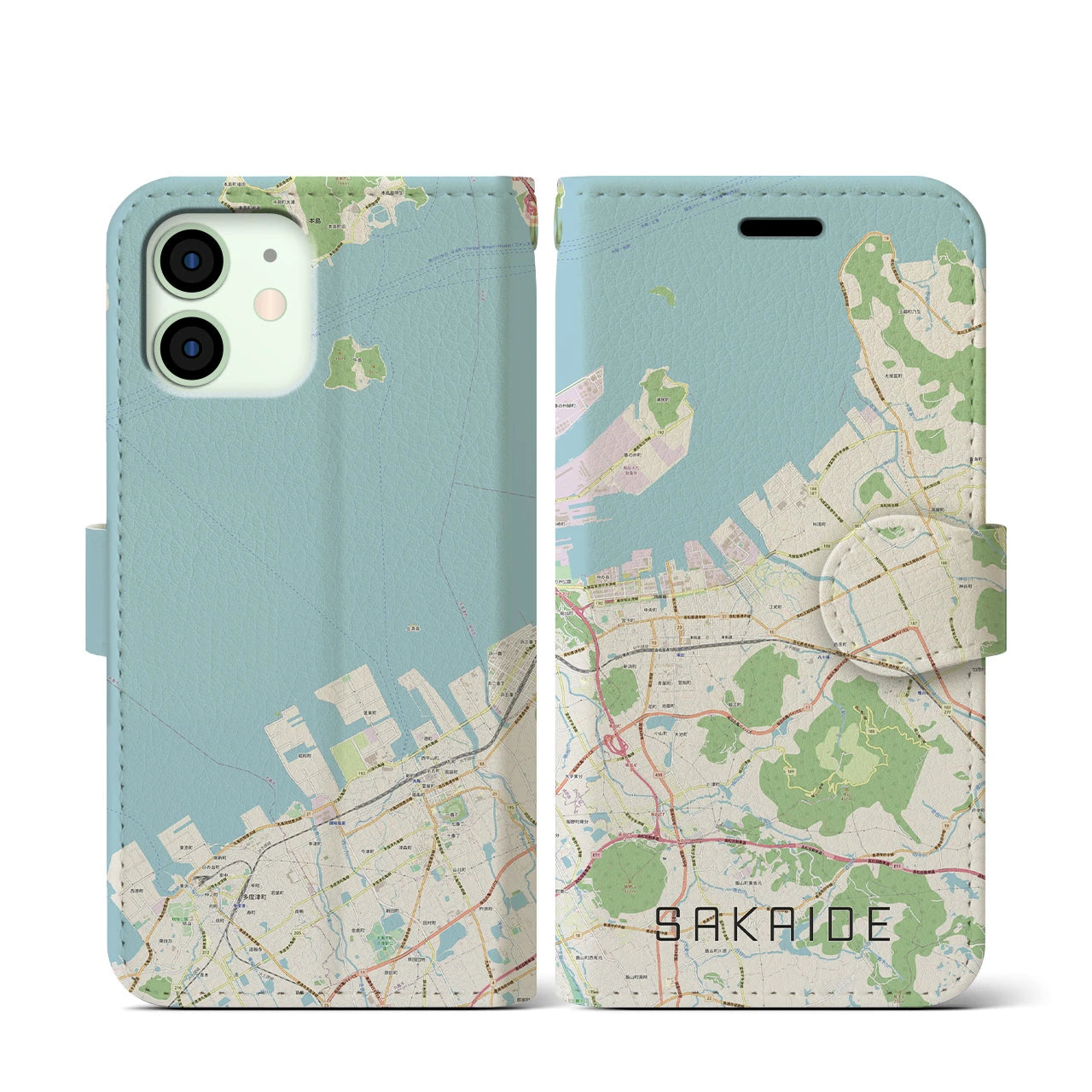 【坂出(香川県)】地図柄iPhoneケース(手帳タイプ)ナチュラル・iPhone 12 mini 用