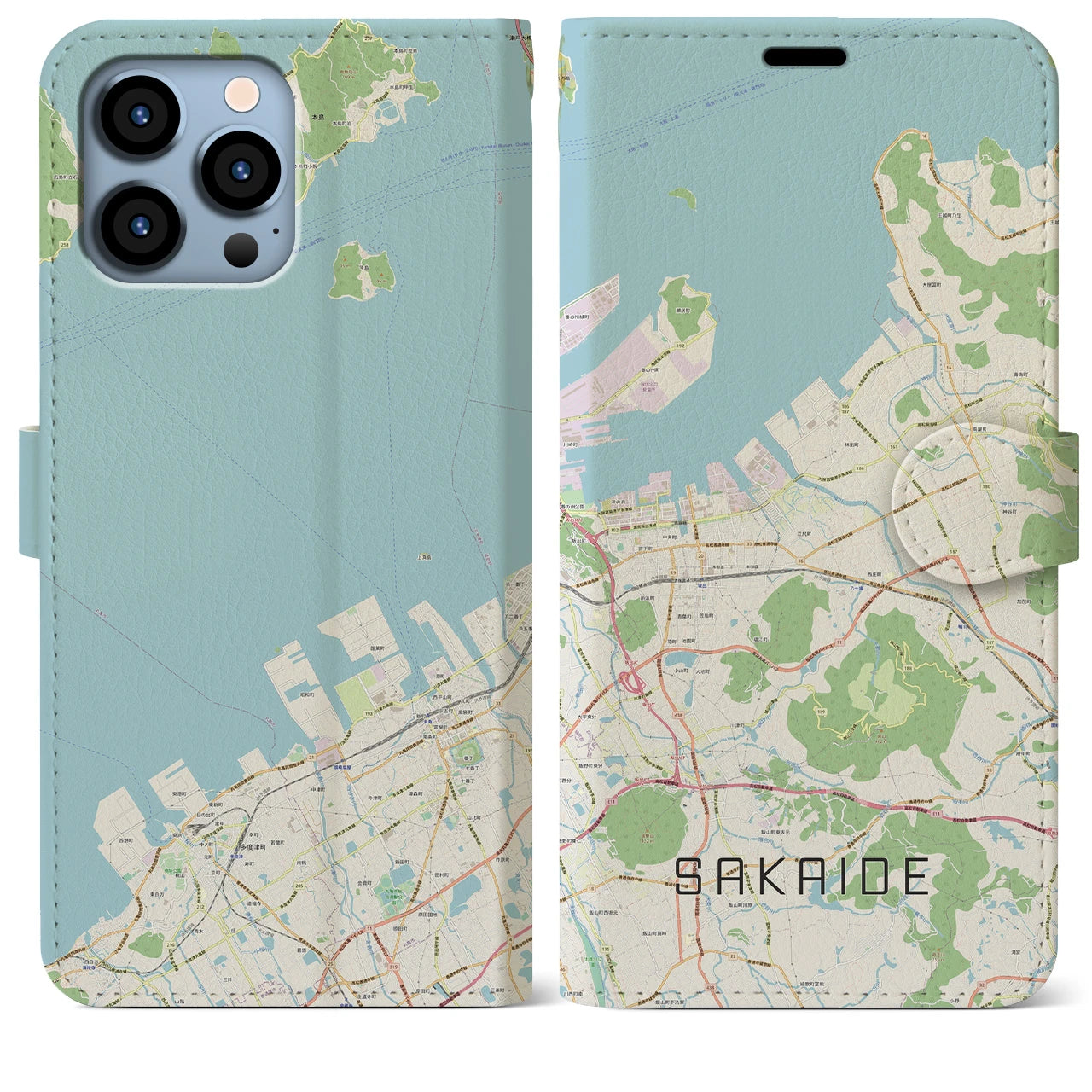【坂出(香川県)】地図柄iPhoneケース(手帳タイプ)ナチュラル・iPhone 13 Pro Max 用