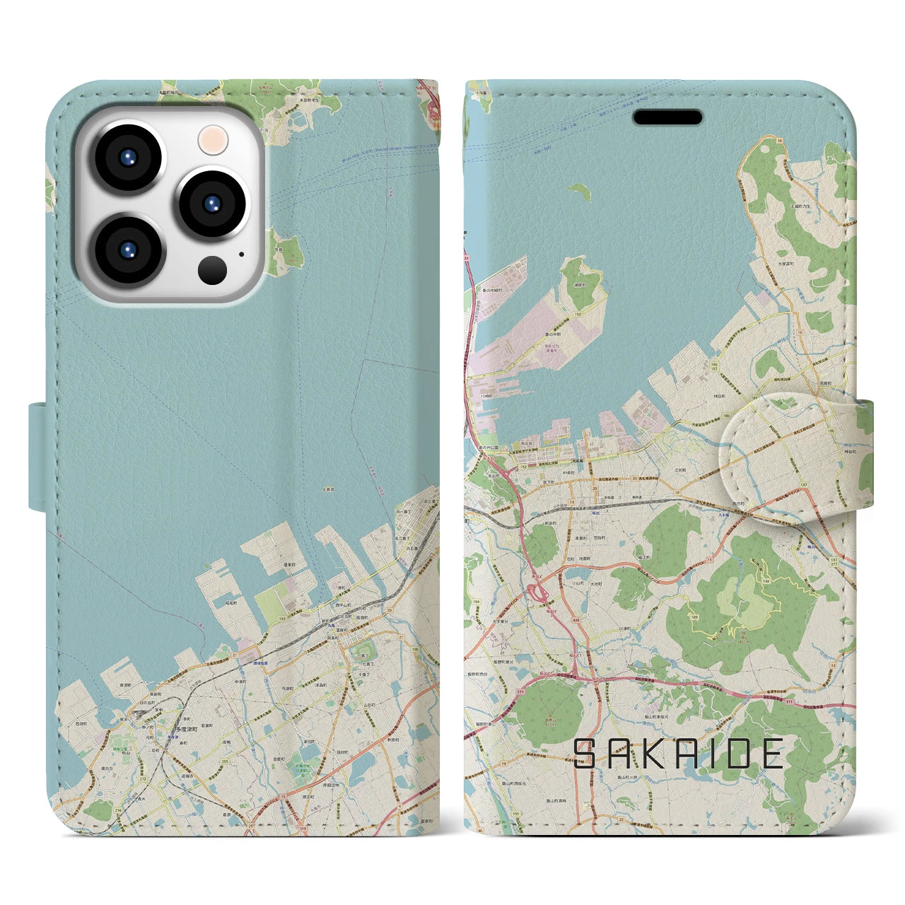 【坂出(香川県)】地図柄iPhoneケース(手帳タイプ)ナチュラル・iPhone 13 Pro 用