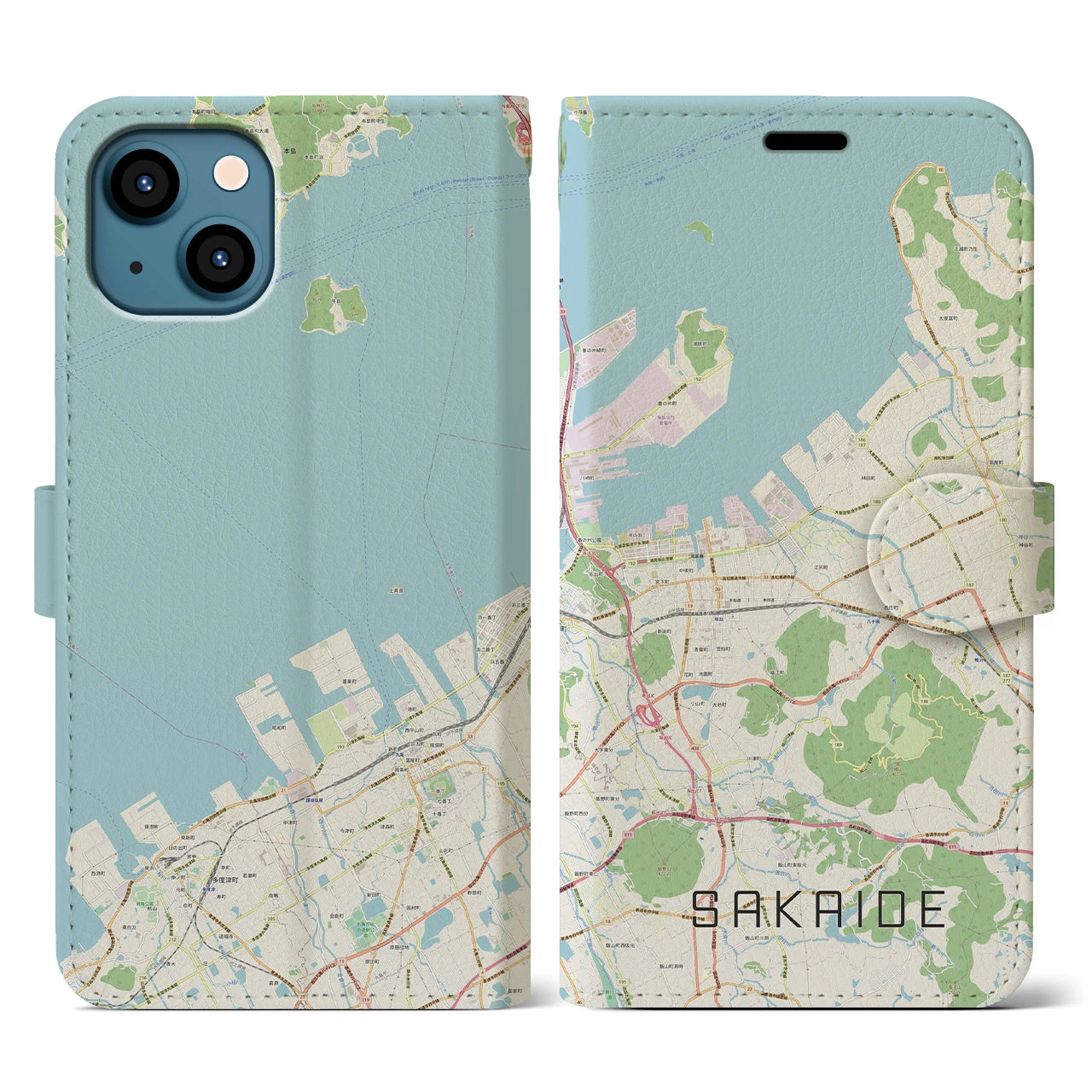 【坂出(香川県)】地図柄iPhoneケース(手帳タイプ)ナチュラル・iPhone 13 用