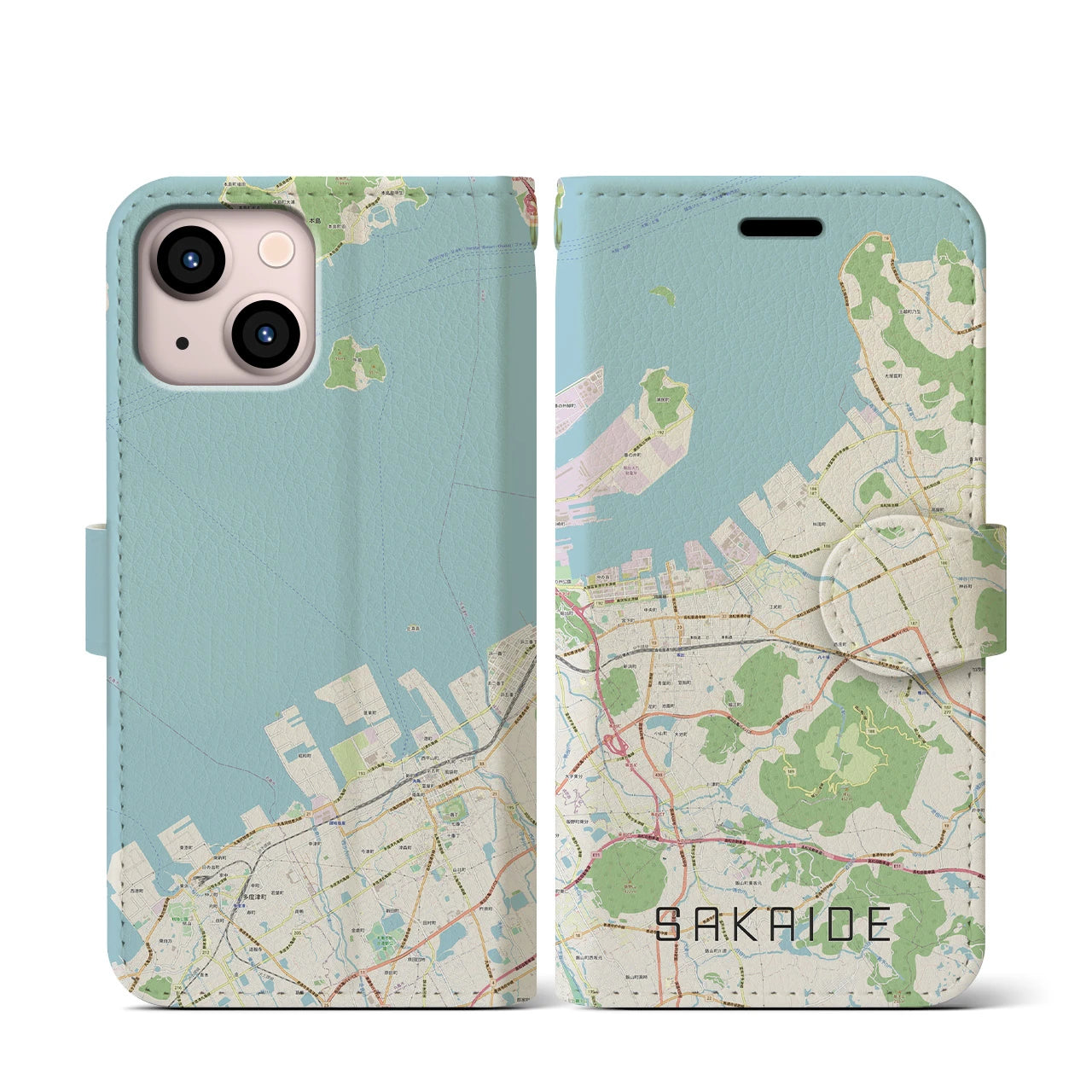 【坂出(香川県)】地図柄iPhoneケース(手帳タイプ)ナチュラル・iPhone 13 mini 用