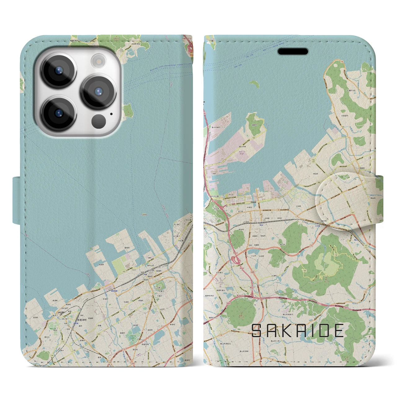 【坂出(香川県)】地図柄iPhoneケース(手帳タイプ)ナチュラル・iPhone 14 Pro 用