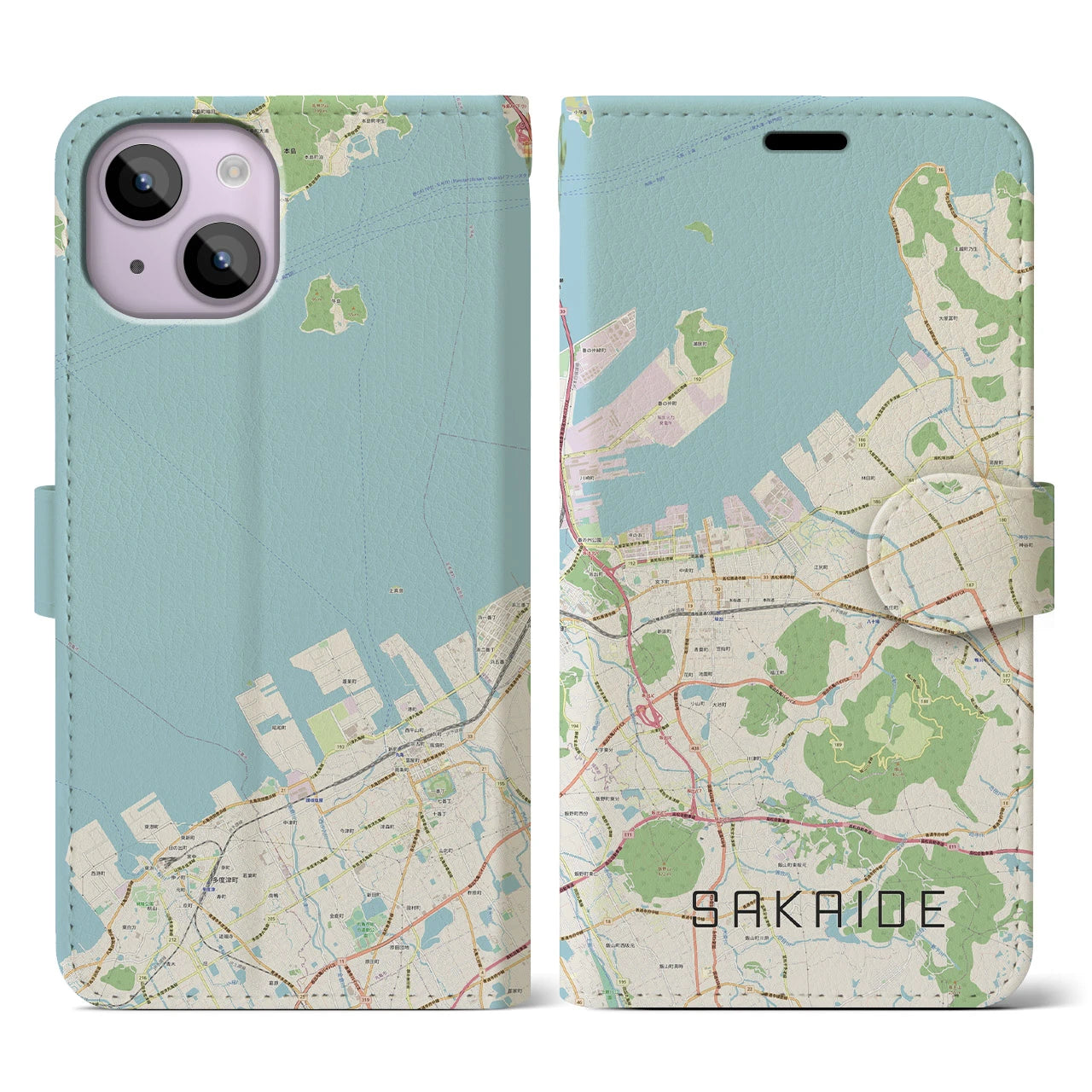 【坂出(香川県)】地図柄iPhoneケース(手帳タイプ)ナチュラル・iPhone 14 用