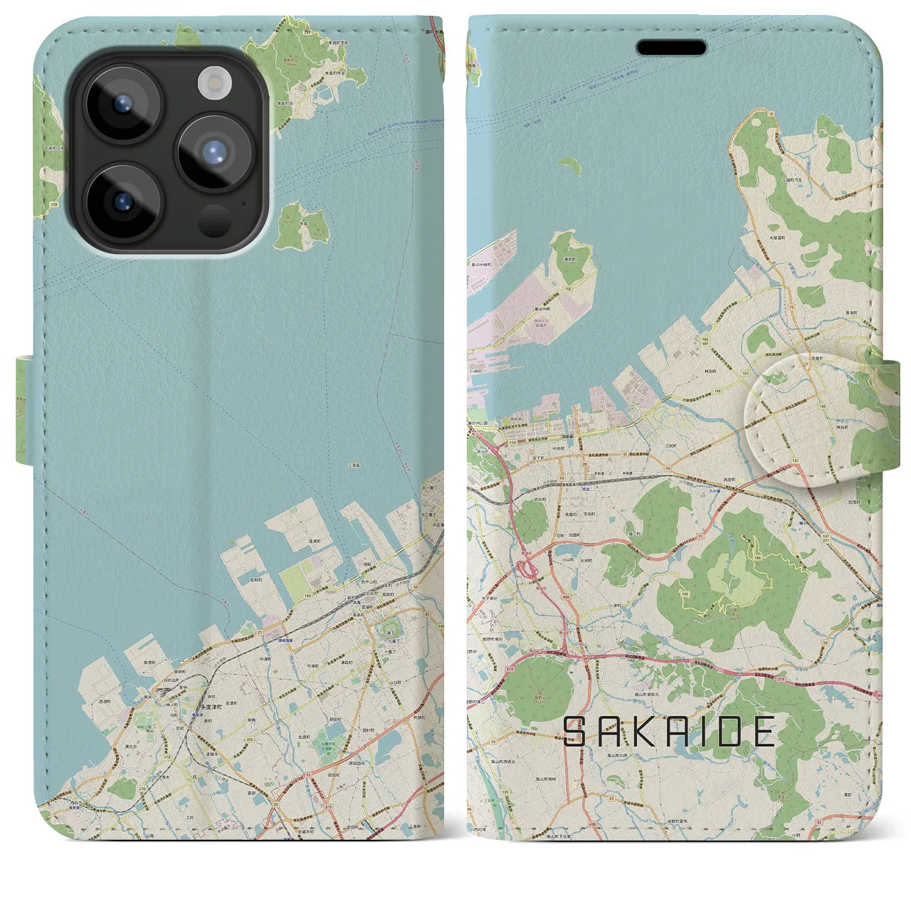 【坂出(香川県)】地図柄iPhoneケース(手帳タイプ)ナチュラル・iPhone 15 Pro Max 用