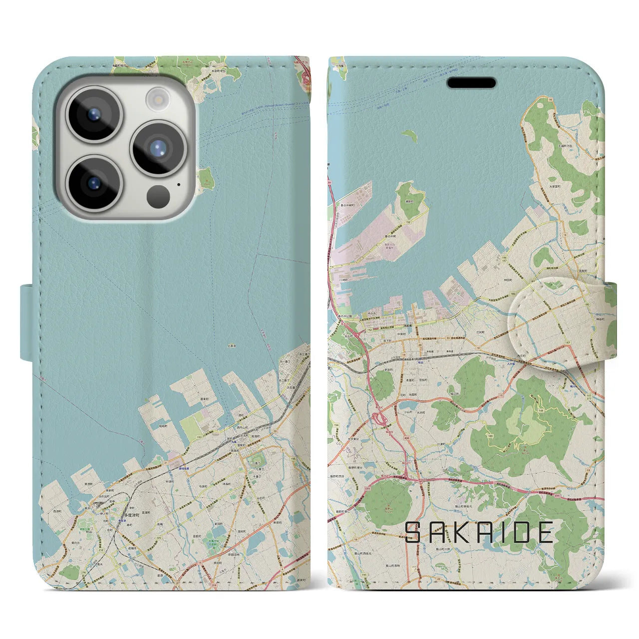 【坂出(香川県)】地図柄iPhoneケース(手帳タイプ)ナチュラル・iPhone 15 Pro 用