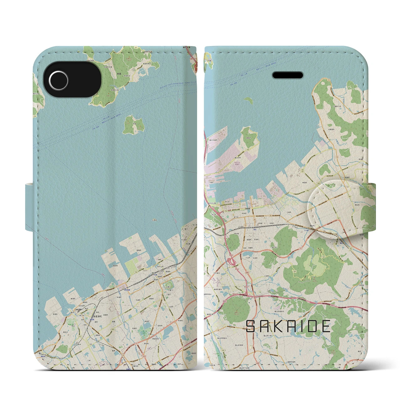 【坂出(香川県)】地図柄iPhoneケース(手帳タイプ)ナチュラル・iPhone SE(第3 / 第2世代) / 8 / 7 / 6s / 6 用