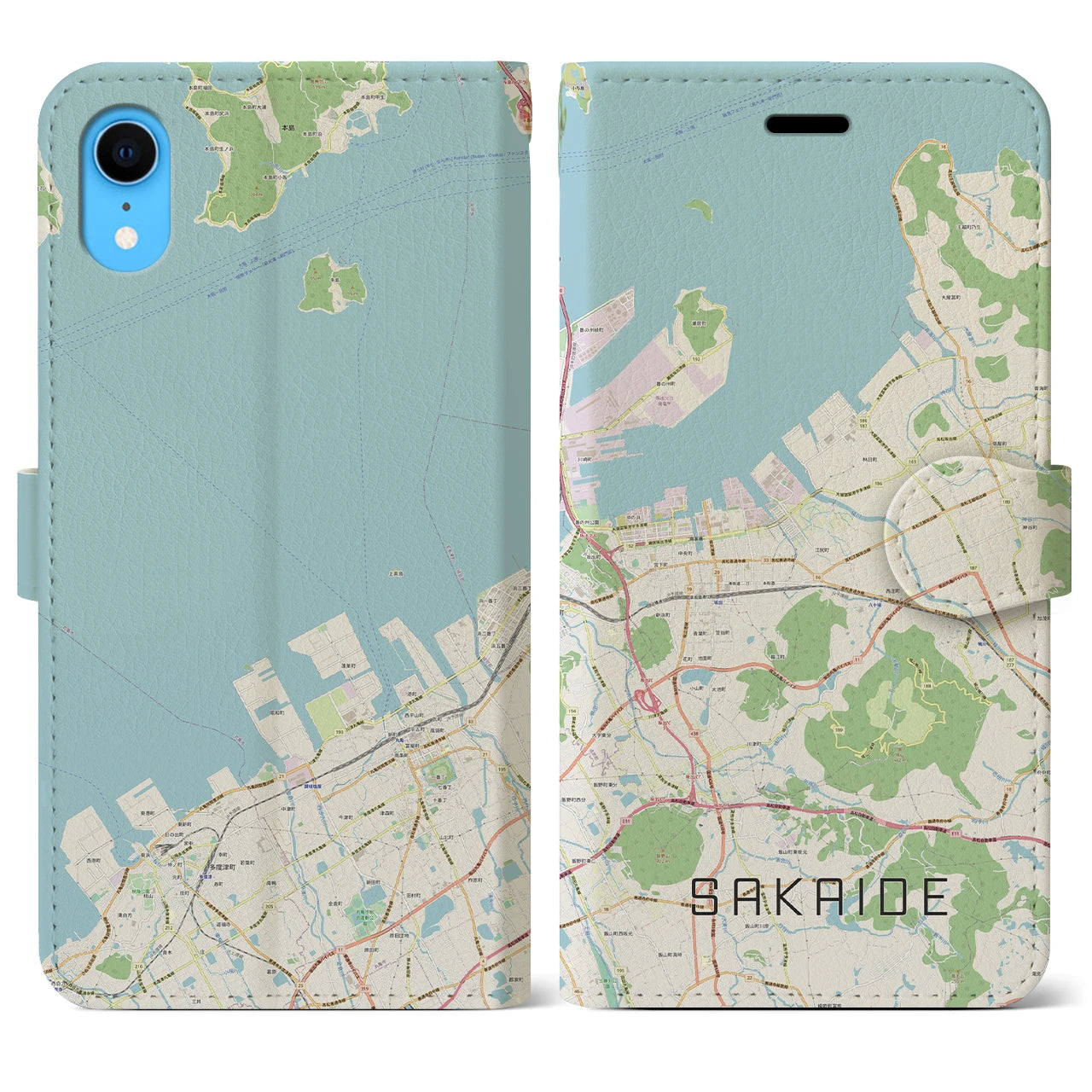 【坂出(香川県)】地図柄iPhoneケース(手帳タイプ)ナチュラル・iPhone XR 用