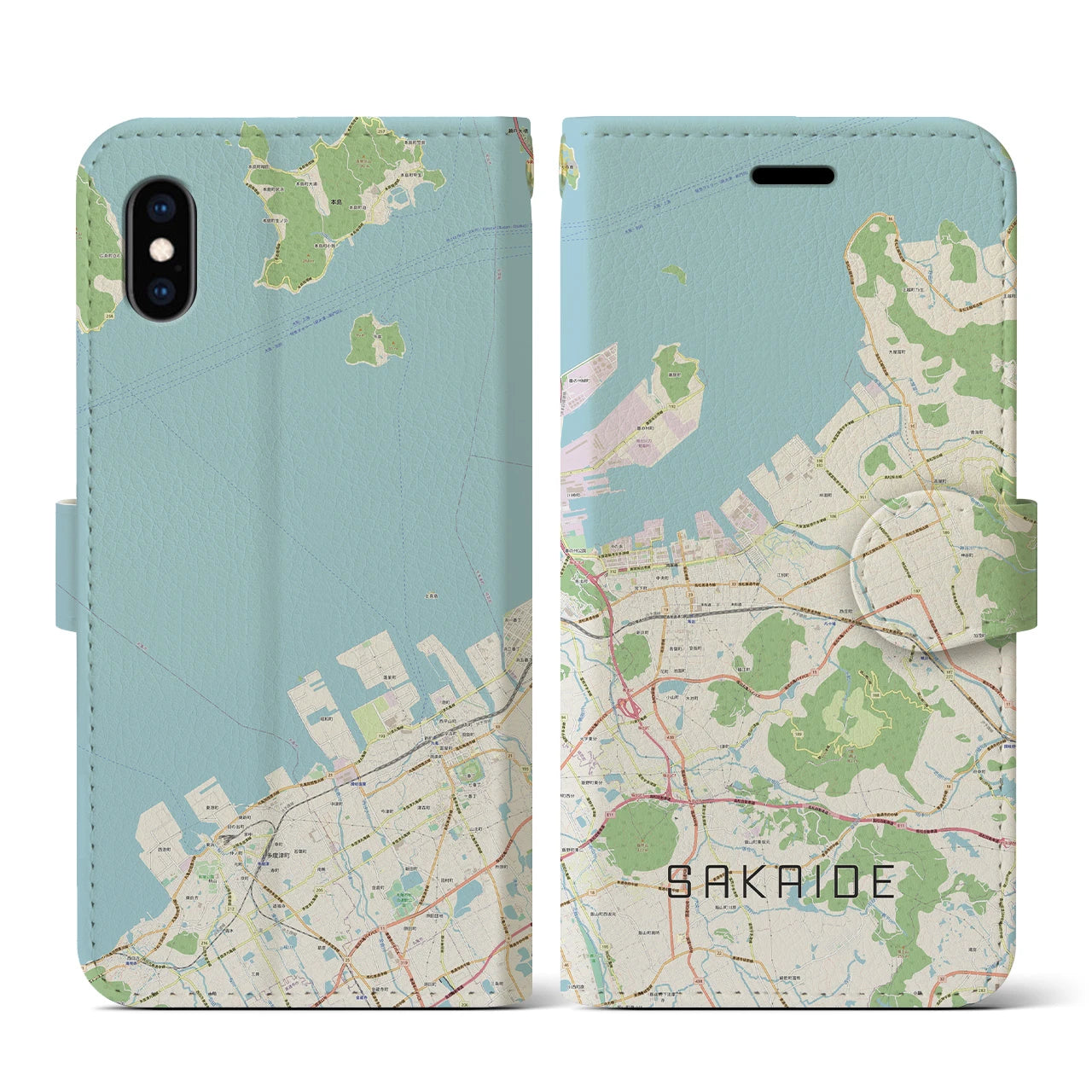 【坂出(香川県)】地図柄iPhoneケース(手帳タイプ)ナチュラル・iPhone XS / X 用