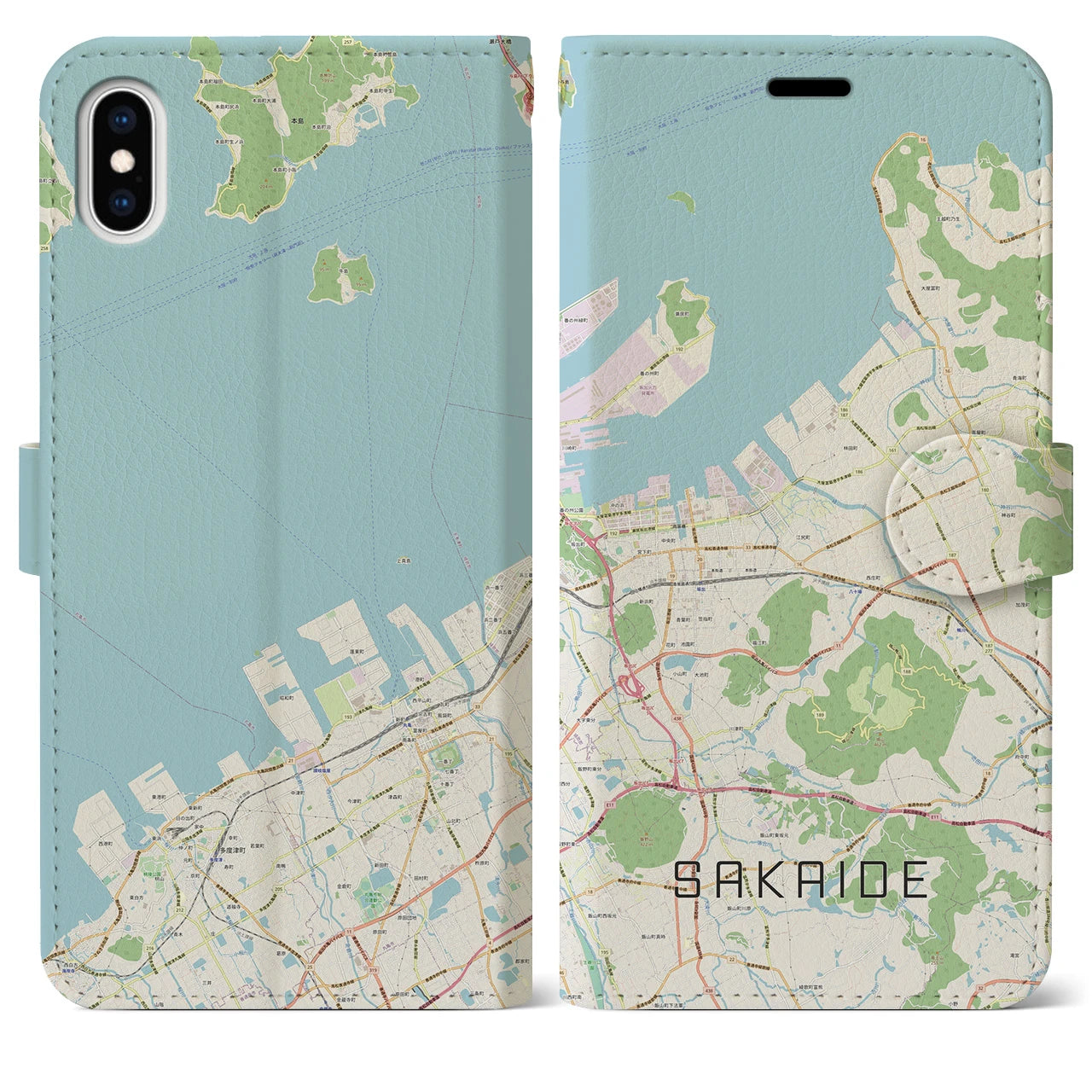 【坂出(香川県)】地図柄iPhoneケース(手帳タイプ)ナチュラル・iPhone XS Max 用