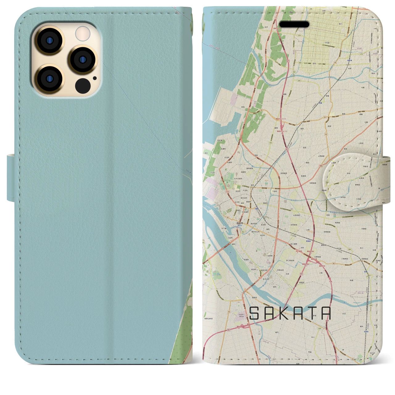 【酒田(山形県)】地図柄iPhoneケース(手帳タイプ)ナチュラル・iPhone 12 Pro Max 用