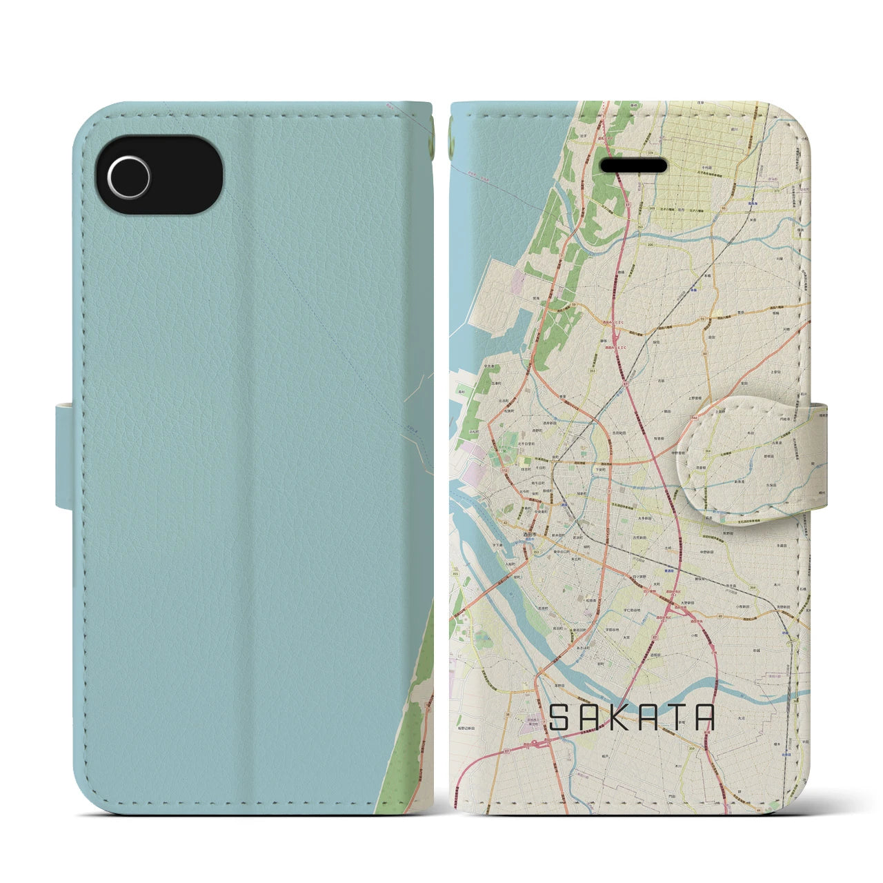 【酒田(山形県)】地図柄iPhoneケース(手帳タイプ)ナチュラル・iPhone SE(第3 / 第2世代) / 8 / 7 / 6s / 6 用