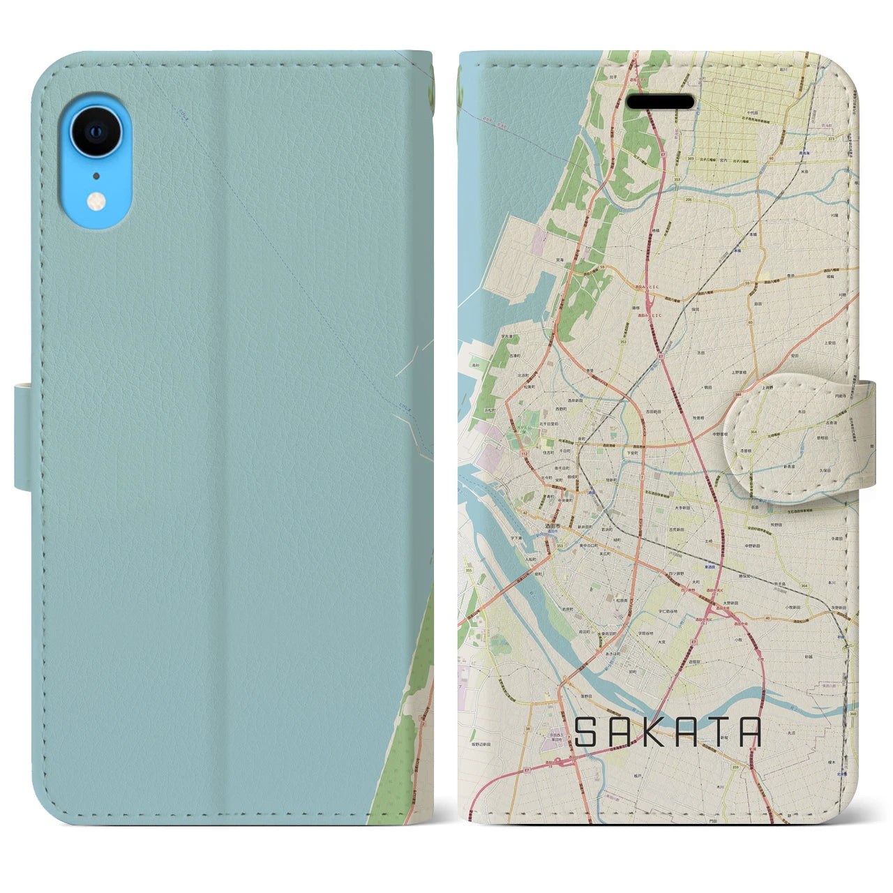 【酒田(山形県)】地図柄iPhoneケース(手帳タイプ)ナチュラル・iPhone XR 用