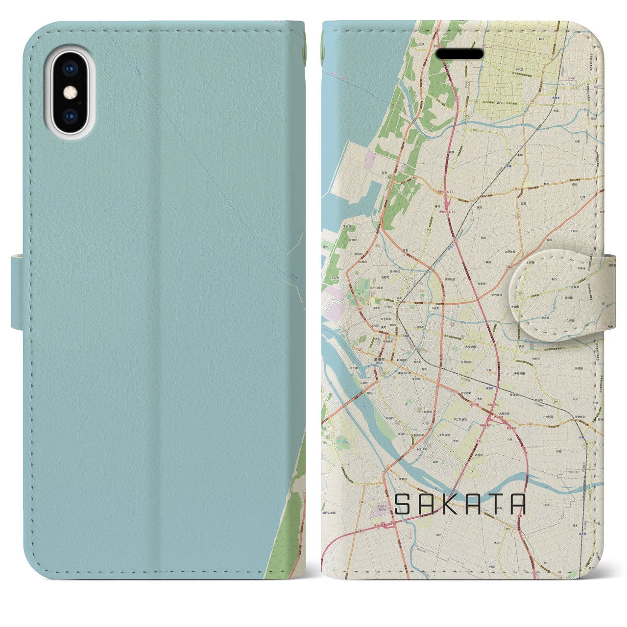 【酒田(山形県)】地図柄iPhoneケース(手帳タイプ)ナチュラル・iPhone XS Max 用