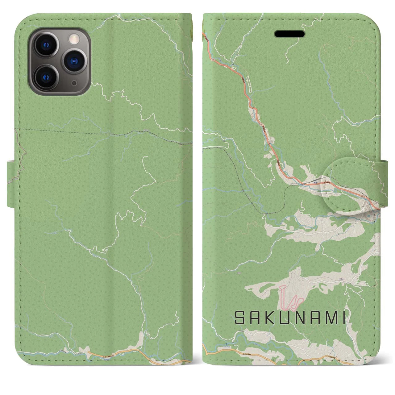 【作並(宮城県)】地図柄iPhoneケース(手帳タイプ)ナチュラル・iPhone 11 Pro Max 用