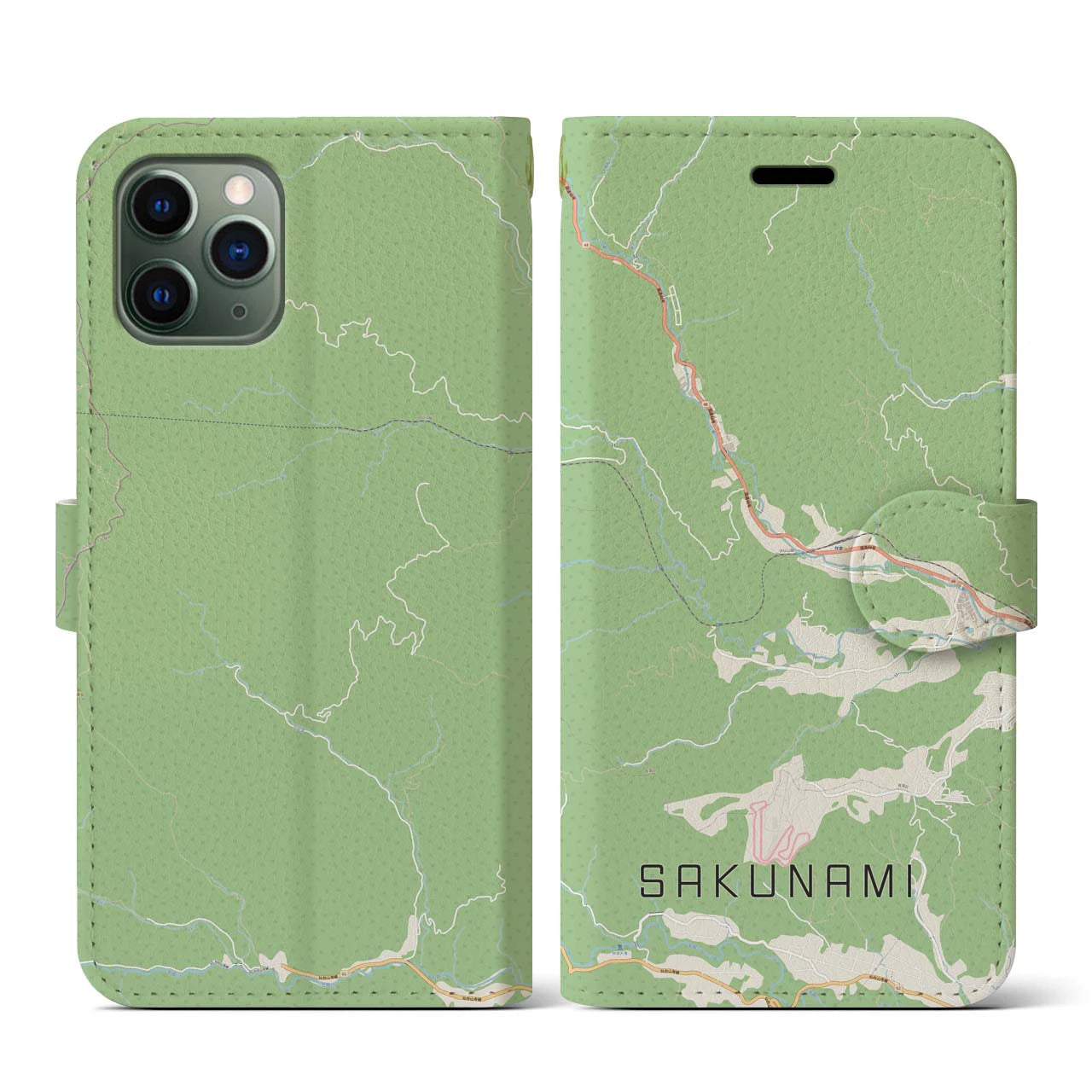 【作並(宮城県)】地図柄iPhoneケース(手帳タイプ)ナチュラル・iPhone 11 Pro 用