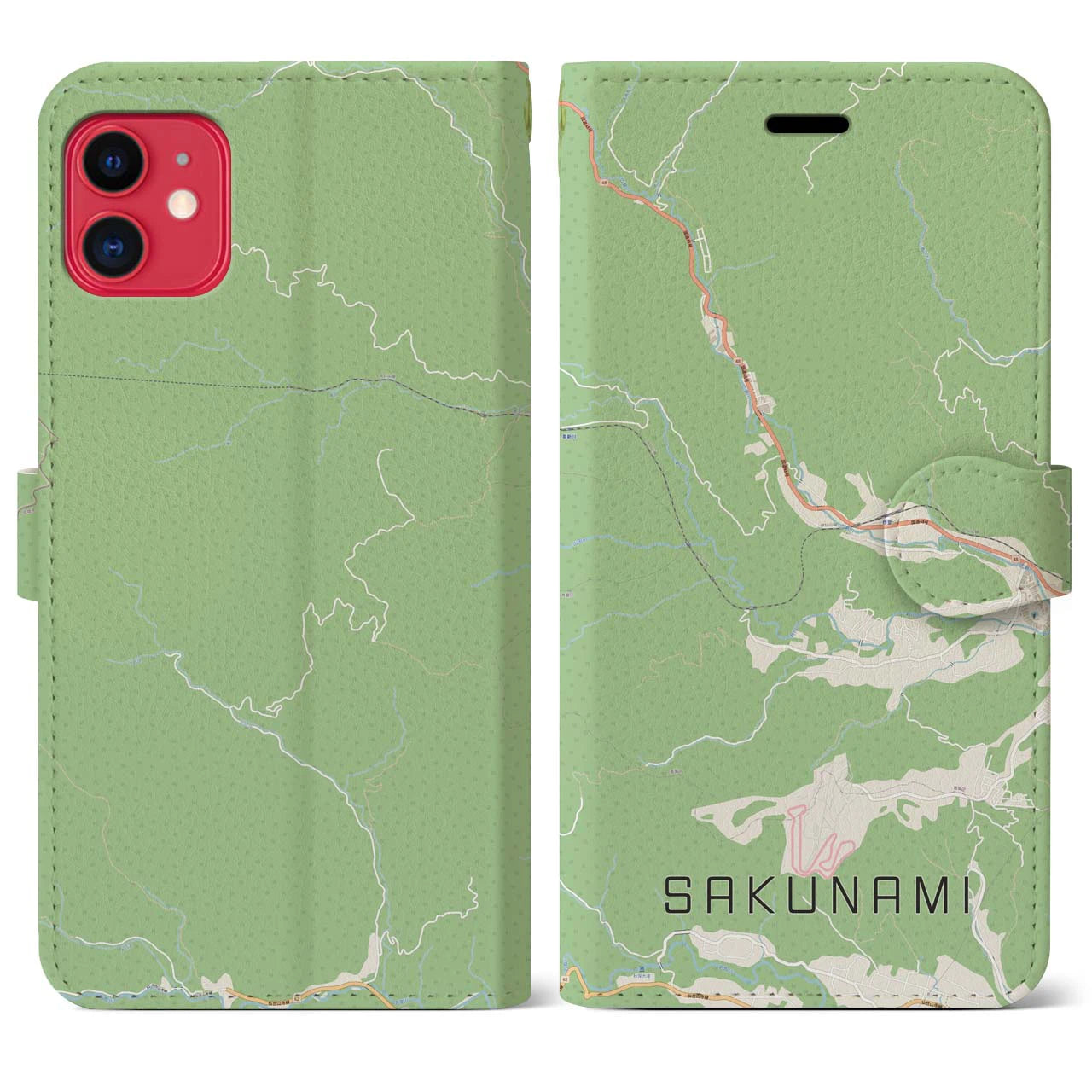 【作並(宮城県)】地図柄iPhoneケース(手帳タイプ)ナチュラル・iPhone 11 用