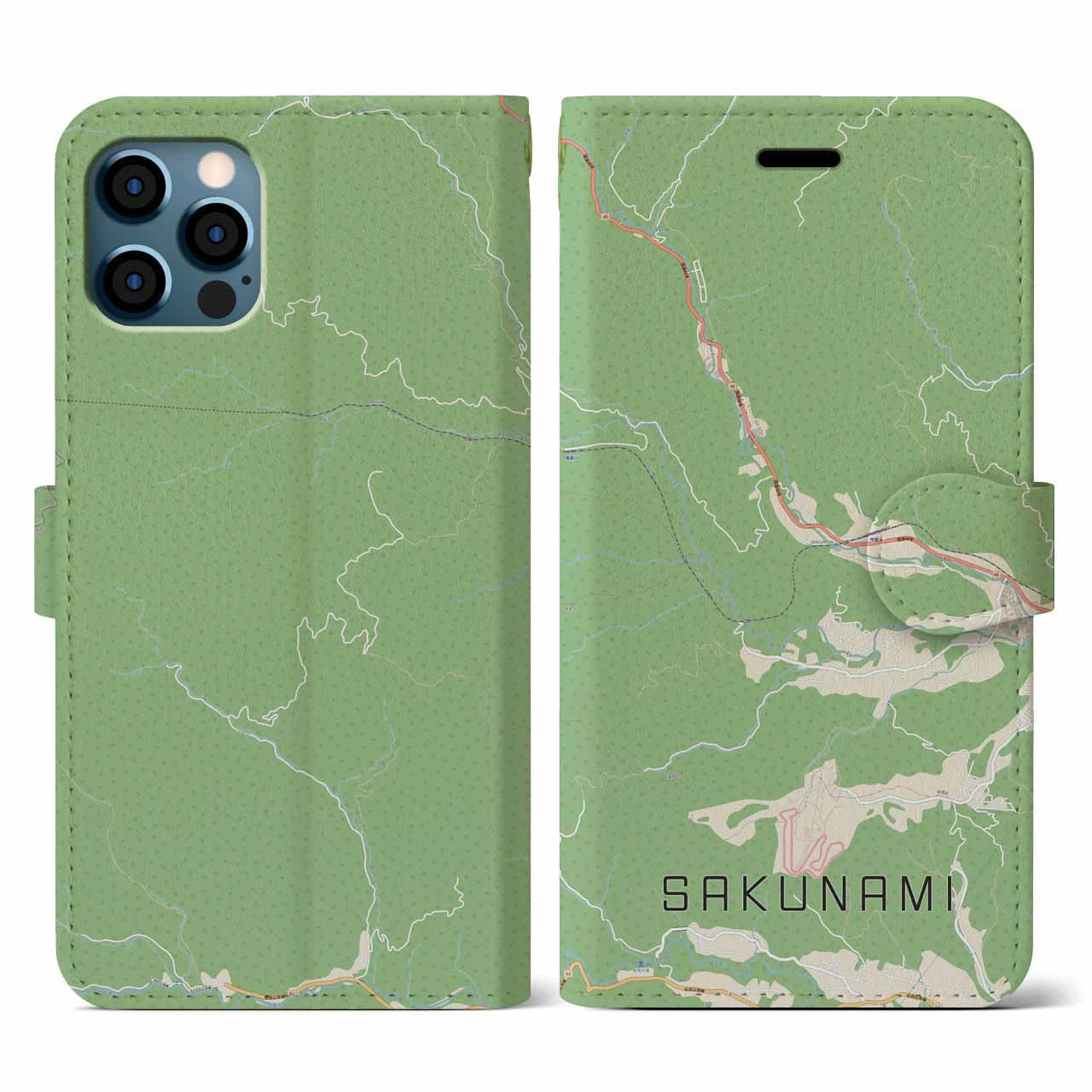 【作並(宮城県)】地図柄iPhoneケース(手帳タイプ)ナチュラル・iPhone 12 / 12 Pro 用