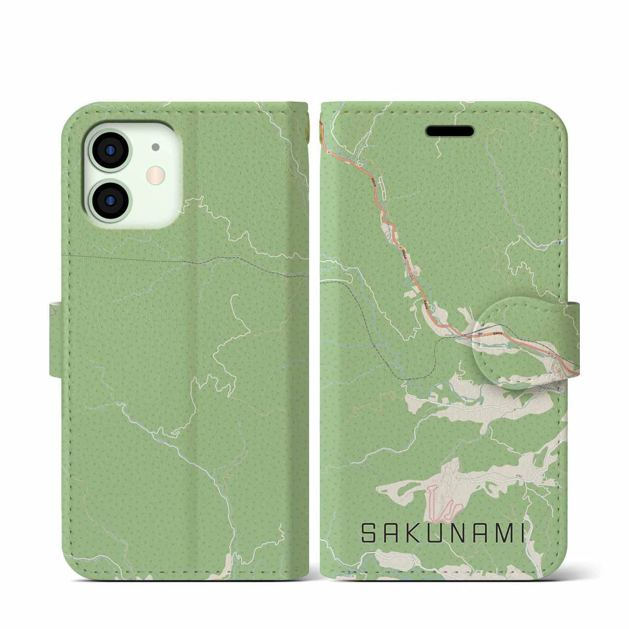 【作並(宮城県)】地図柄iPhoneケース(手帳タイプ)ナチュラル・iPhone 12 mini 用