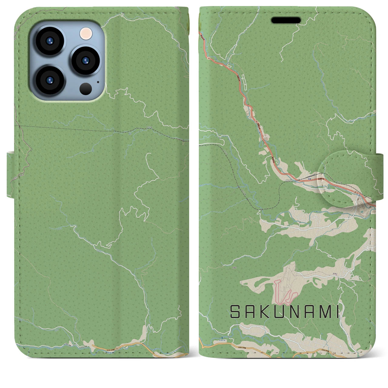 【作並(宮城県)】地図柄iPhoneケース(手帳タイプ)ナチュラル・iPhone 13 Pro Max 用