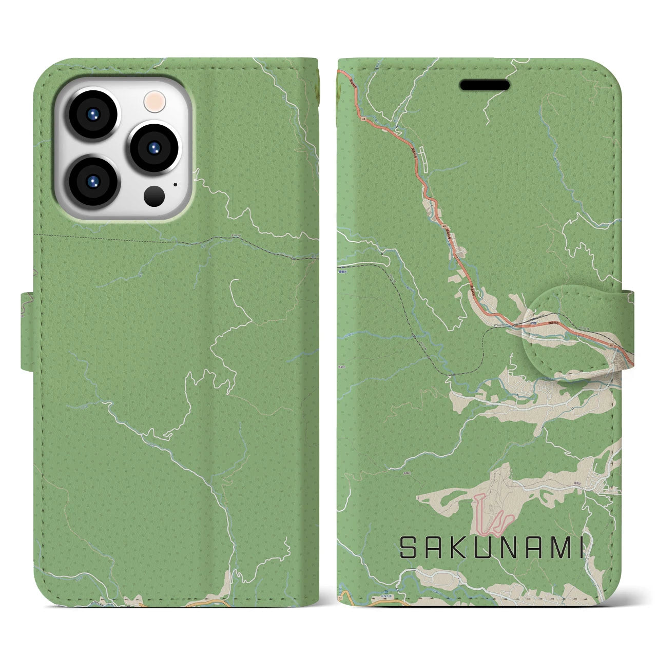 【作並(宮城県)】地図柄iPhoneケース(手帳タイプ)ナチュラル・iPhone 13 Pro 用