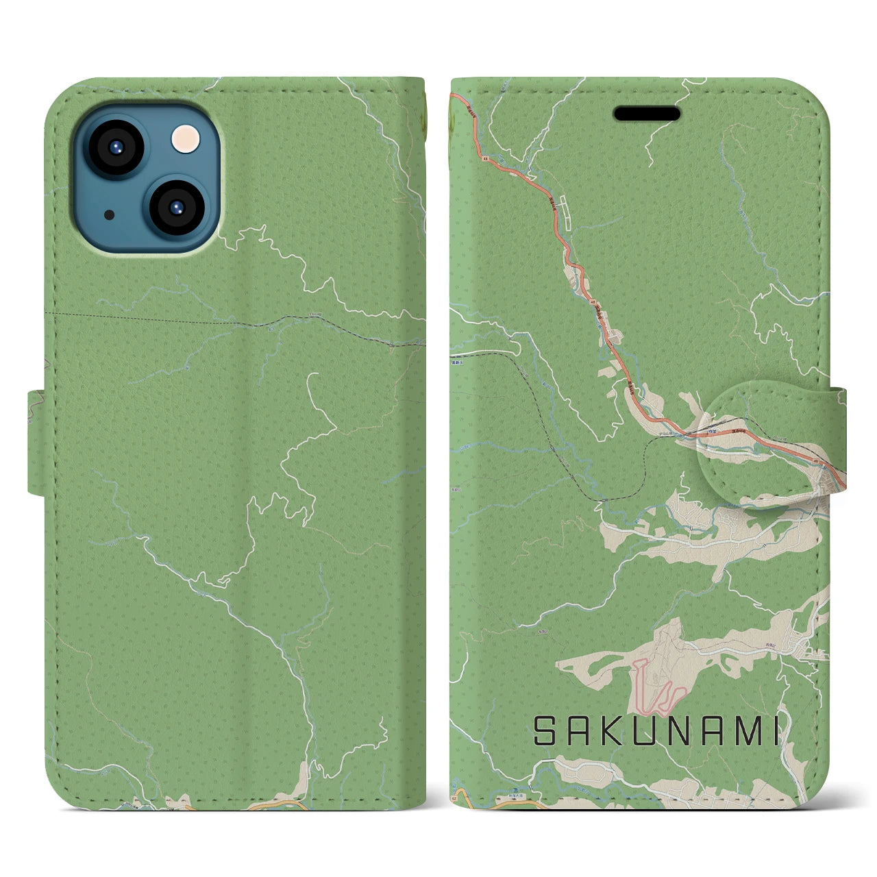 【作並(宮城県)】地図柄iPhoneケース(手帳タイプ)ナチュラル・iPhone 13 用