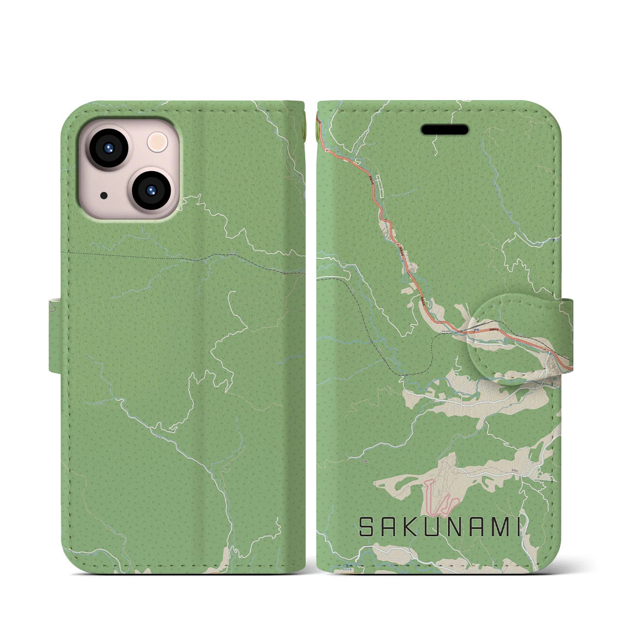 【作並(宮城県)】地図柄iPhoneケース(手帳タイプ)ナチュラル・iPhone 13 mini 用