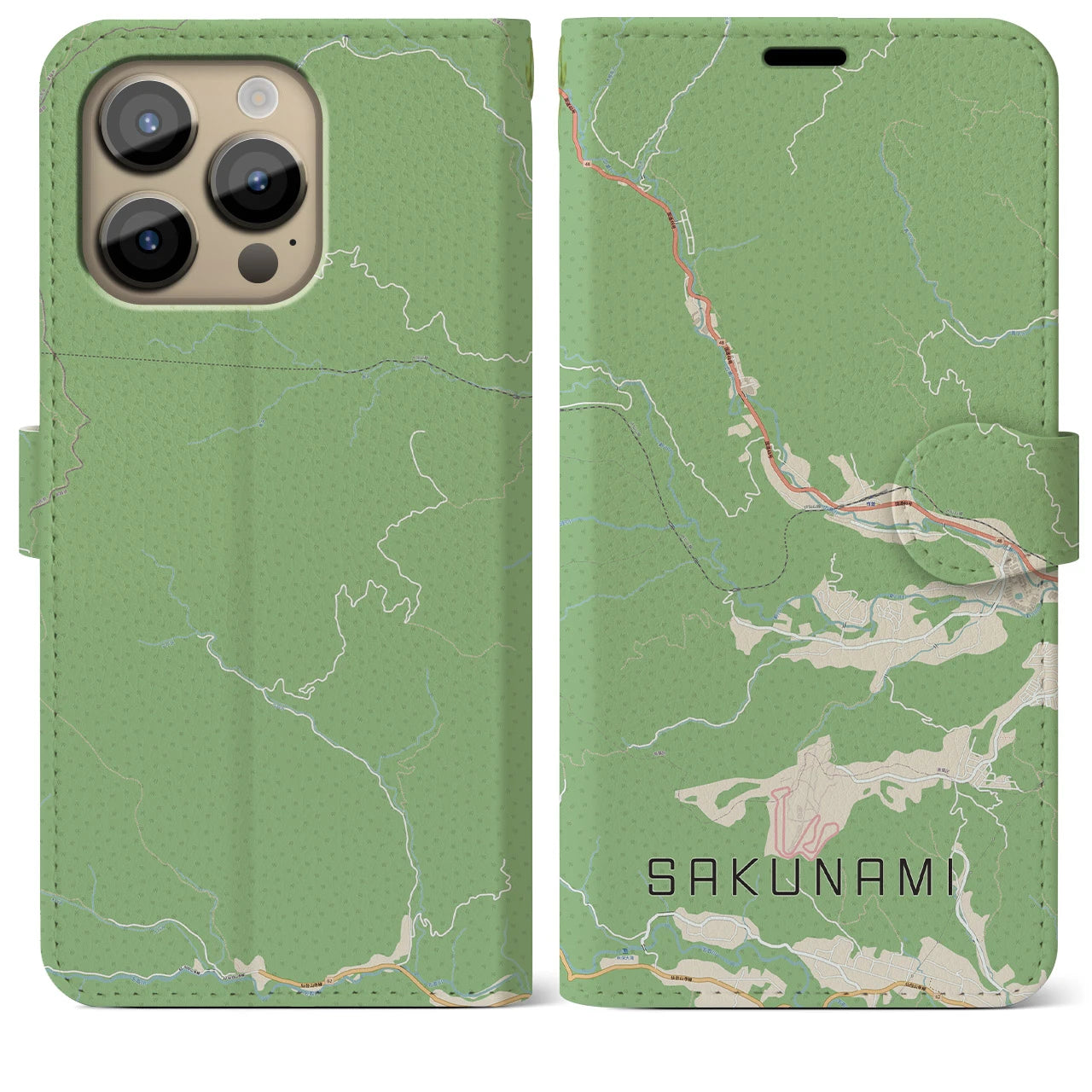 【作並(宮城県)】地図柄iPhoneケース(手帳タイプ)ナチュラル・iPhone 14 Pro Max 用