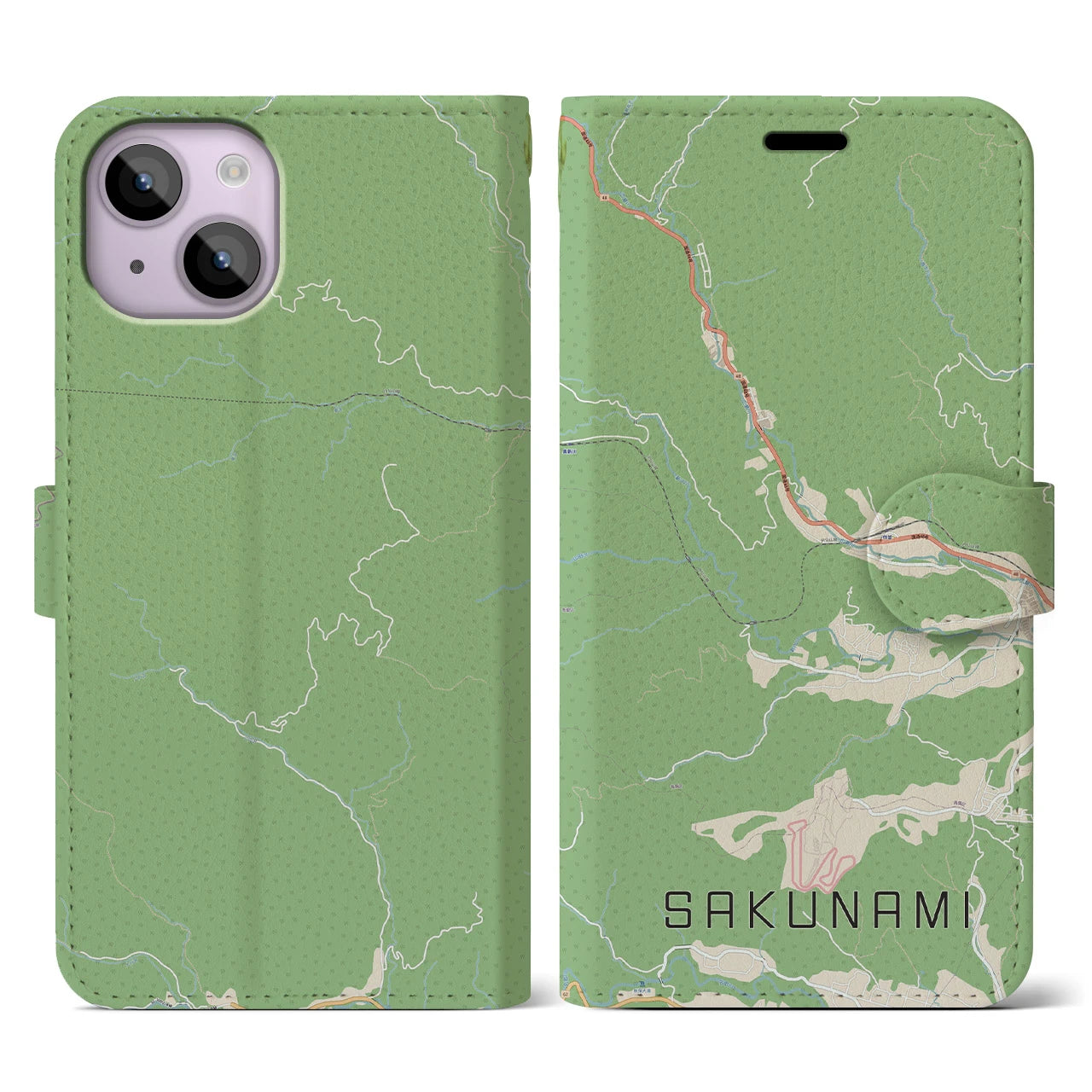 【作並(宮城県)】地図柄iPhoneケース(手帳タイプ)ナチュラル・iPhone 14 用