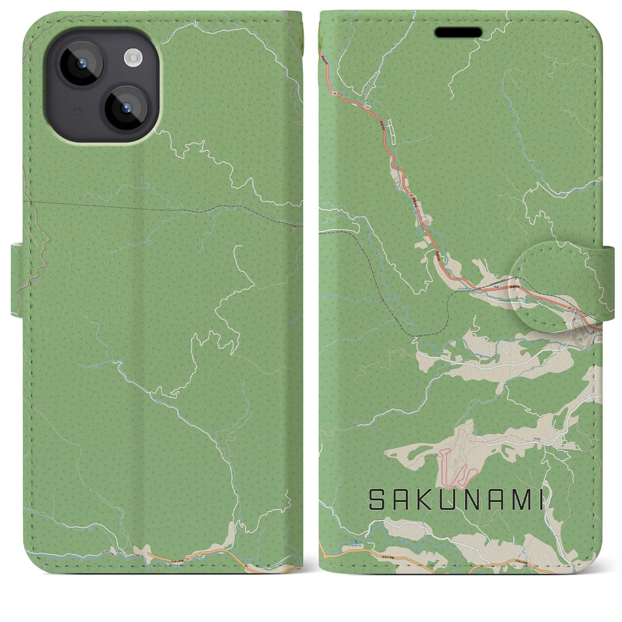【作並(宮城県)】地図柄iPhoneケース(手帳タイプ)ナチュラル・iPhone 14 Plus 用