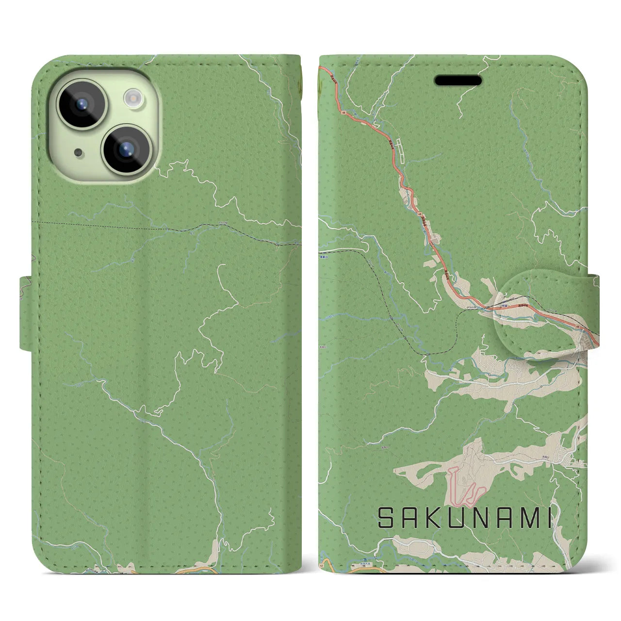 【作並(宮城県)】地図柄iPhoneケース(手帳タイプ)ナチュラル・iPhone 15 用