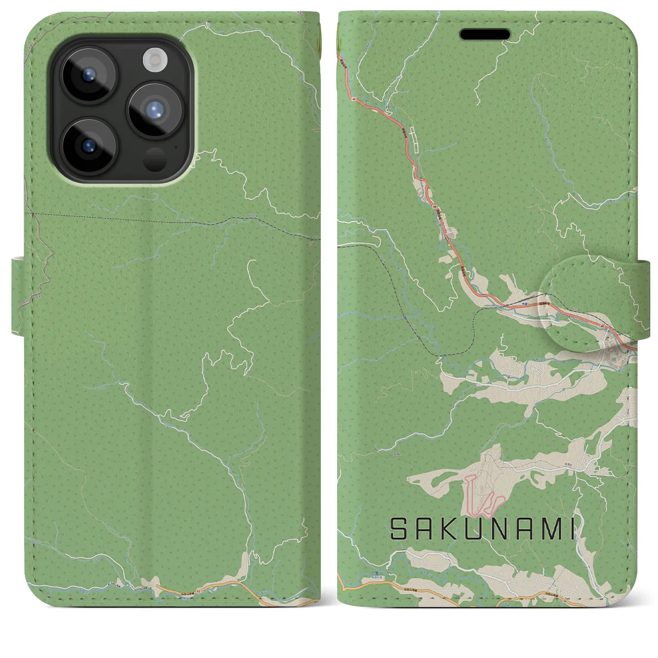 【作並(宮城県)】地図柄iPhoneケース(手帳タイプ)ナチュラル・iPhone 15 Pro Max 用