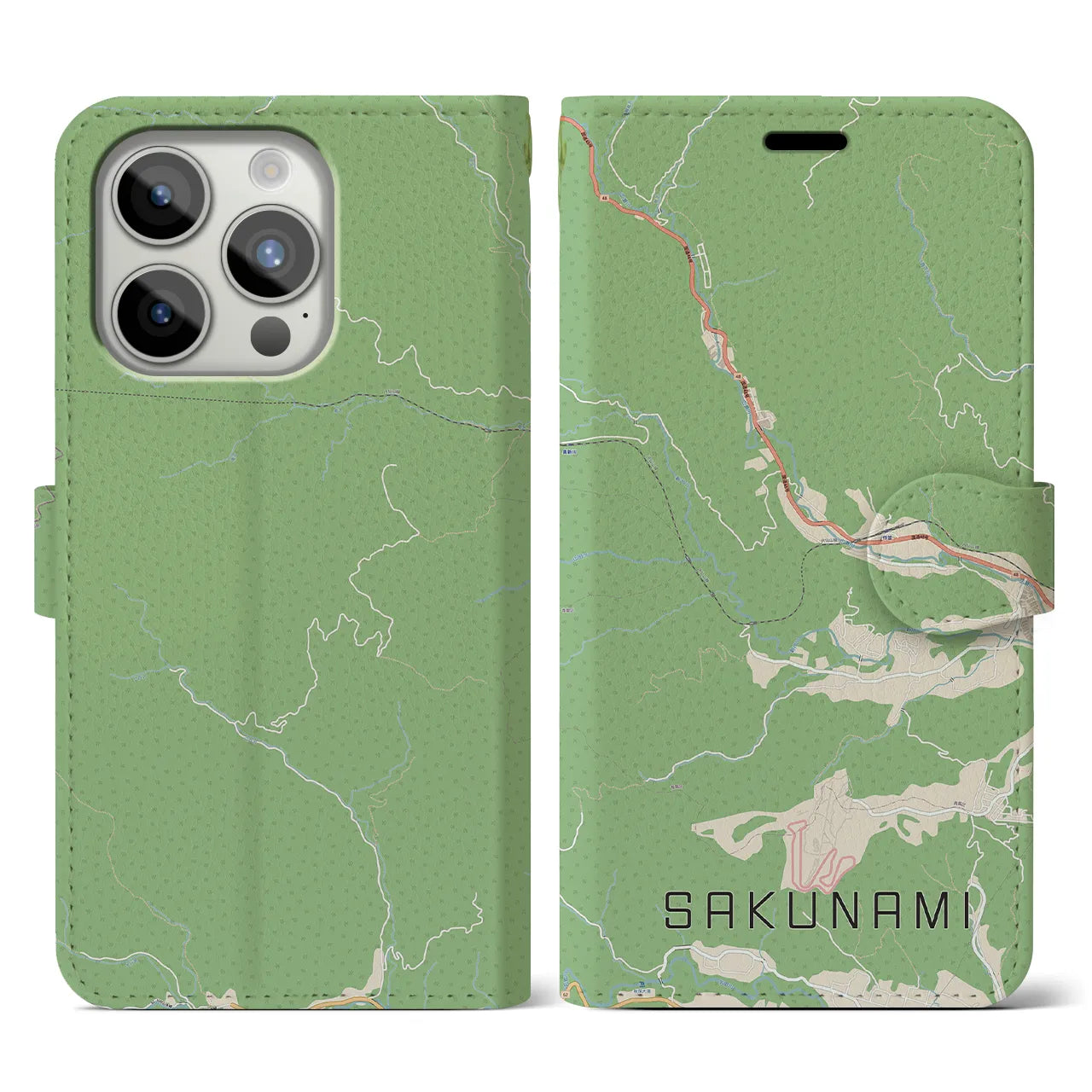 【作並(宮城県)】地図柄iPhoneケース(手帳タイプ)ナチュラル・iPhone 15 Pro 用