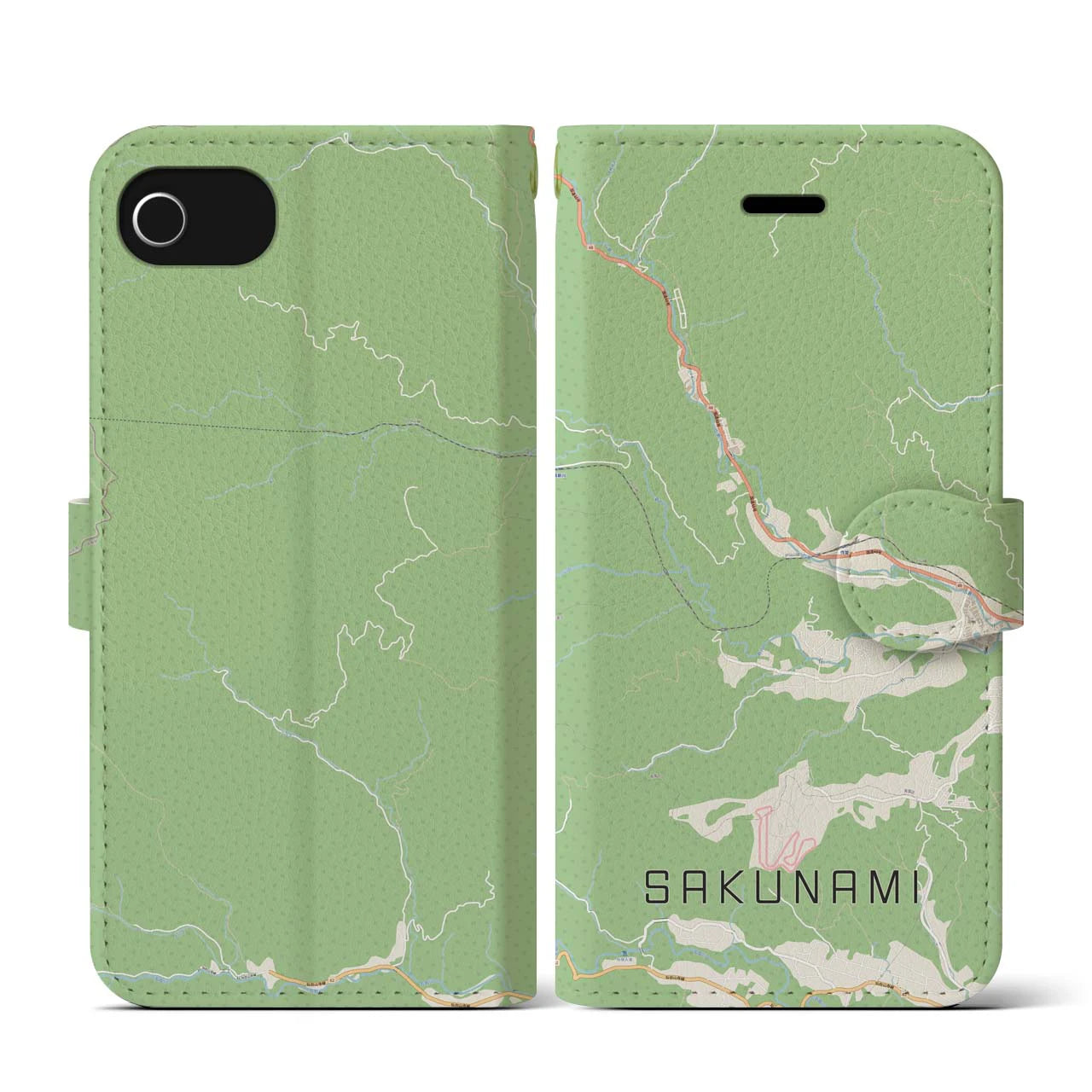 【作並(宮城県)】地図柄iPhoneケース(手帳タイプ)ナチュラル・iPhone SE(第3 / 第2世代) / 8 / 7 / 6s / 6 用