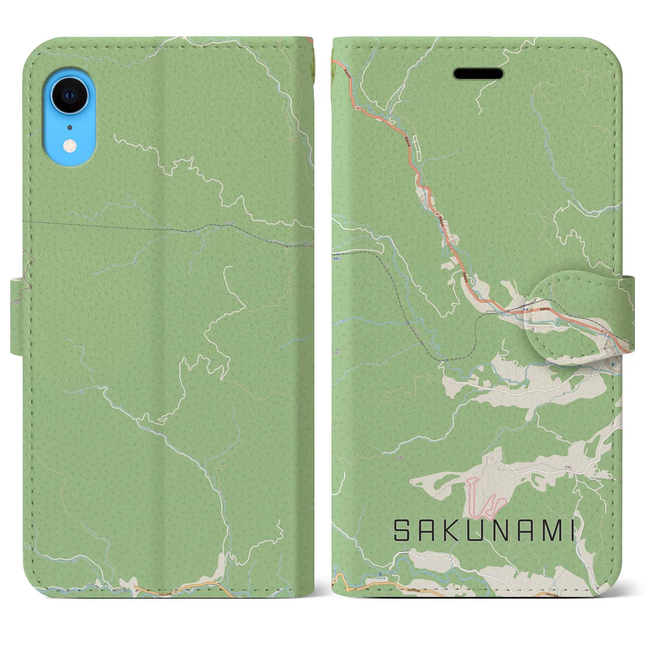【作並(宮城県)】地図柄iPhoneケース(手帳タイプ)ナチュラル・iPhone XR 用
