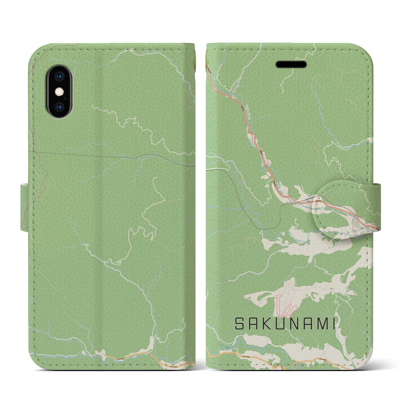 【作並(宮城県)】地図柄iPhoneケース(手帳タイプ)ナチュラル・iPhone XS / X 用