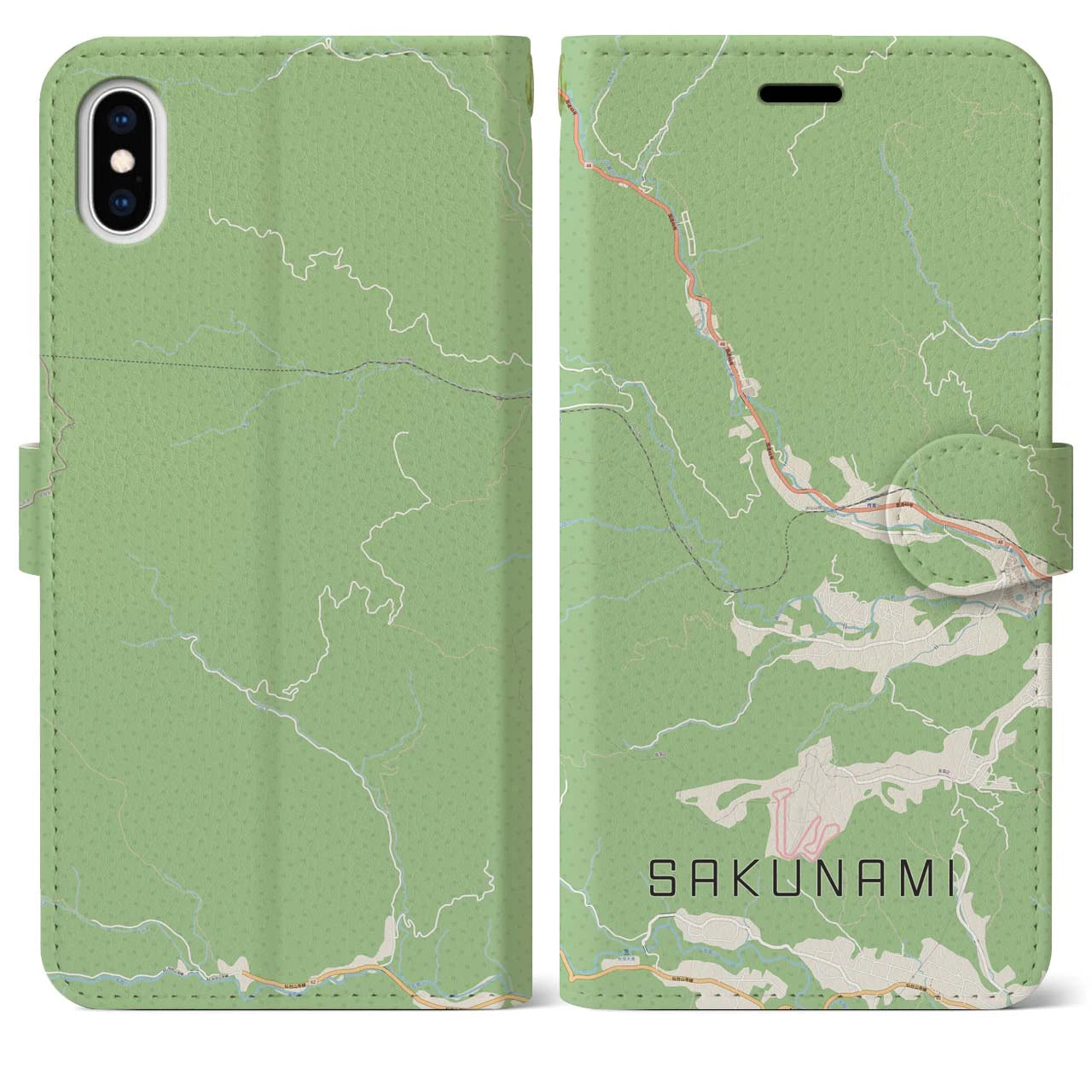 【作並(宮城県)】地図柄iPhoneケース(手帳タイプ)ナチュラル・iPhone XS Max 用