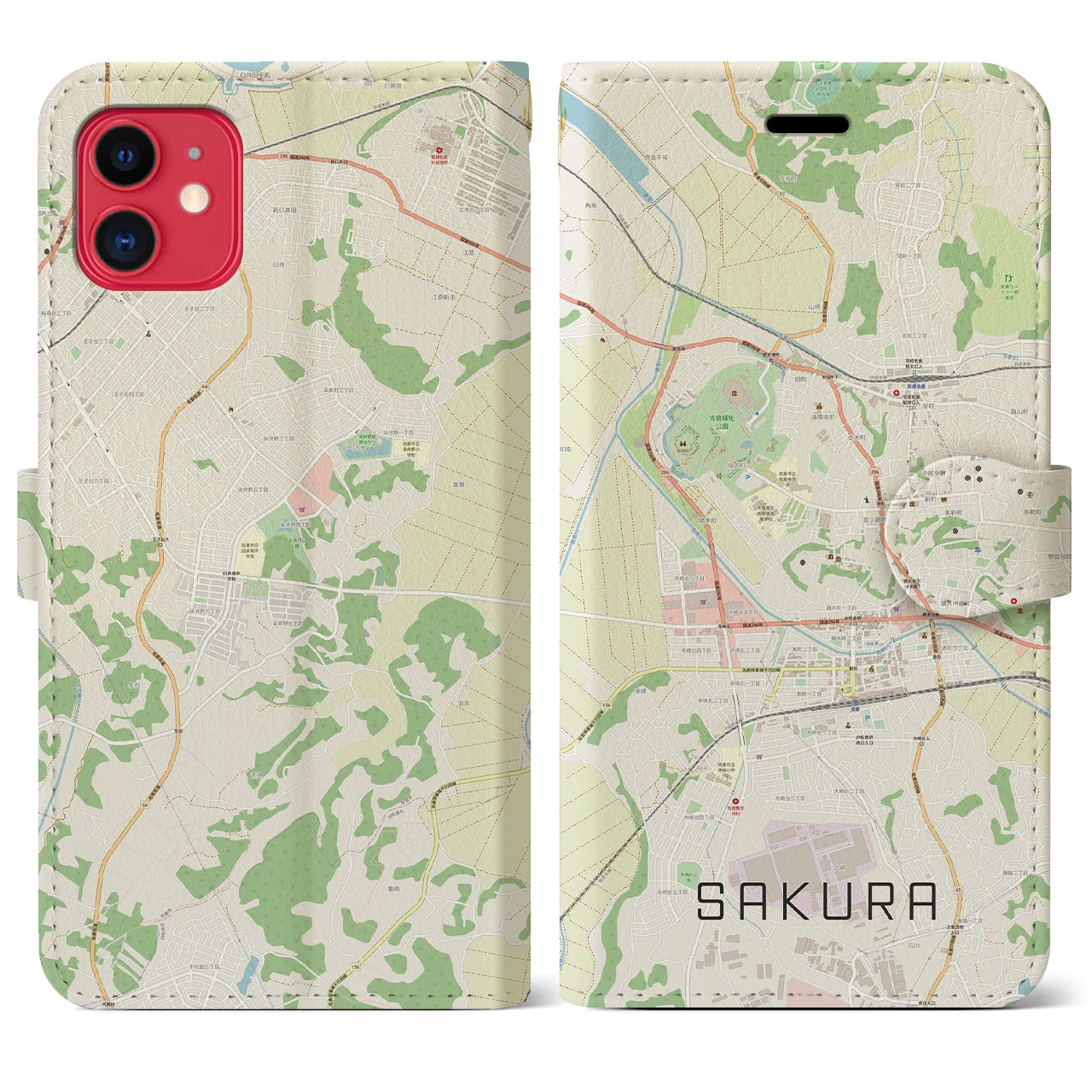 【佐倉(千葉県)】地図柄iPhoneケース(手帳タイプ)ナチュラル・iPhone 11 用