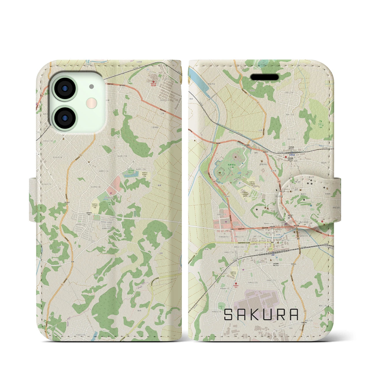 【佐倉(千葉県)】地図柄iPhoneケース(手帳タイプ)ナチュラル・iPhone 12 mini 用