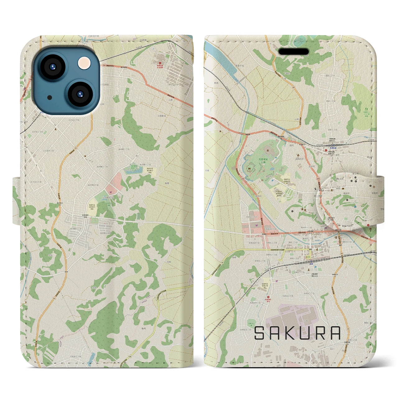 【佐倉(千葉県)】地図柄iPhoneケース(手帳タイプ)ナチュラル・iPhone 13 用